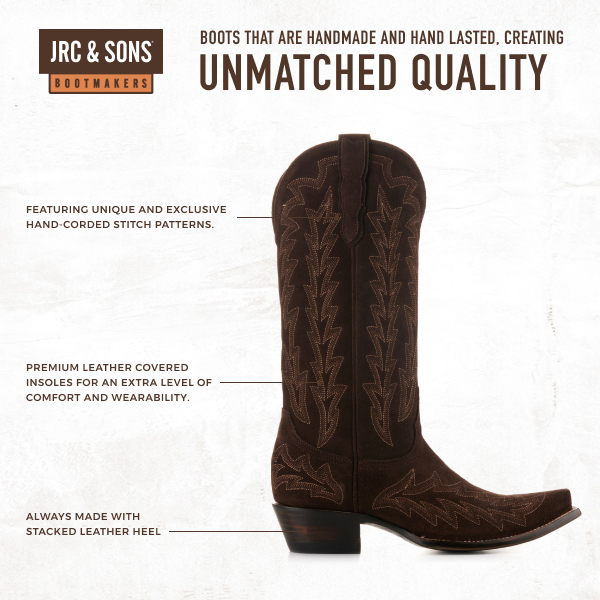 JRC & Sons Women’s McClain Chocolate Water-Resistant Suede Snip Toe Tall Cowboy Boots - Image 1