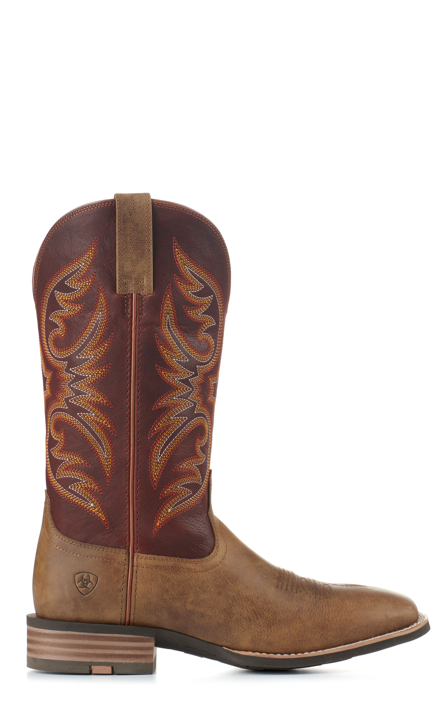 Ariat Men's Ricochet Sandstorm Tan and Chestnut SmartLite Wide Square Toe Cowboy Boots - Image 1