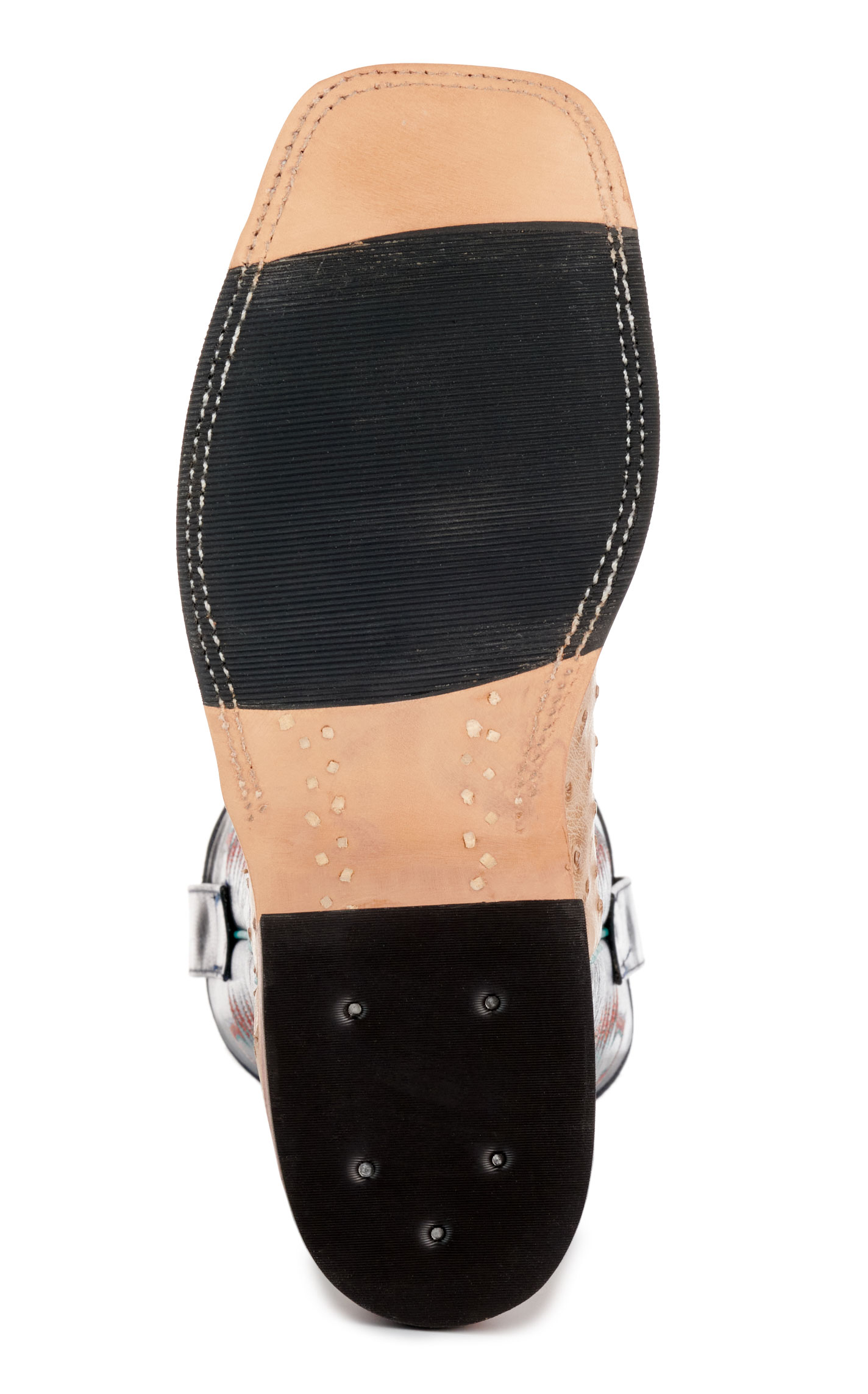 Anderson Bean Men's Navy and Tan Full Quill Ostrich Hybrid  Wide Square Toe Exotic Cowboy Boots - Image 1