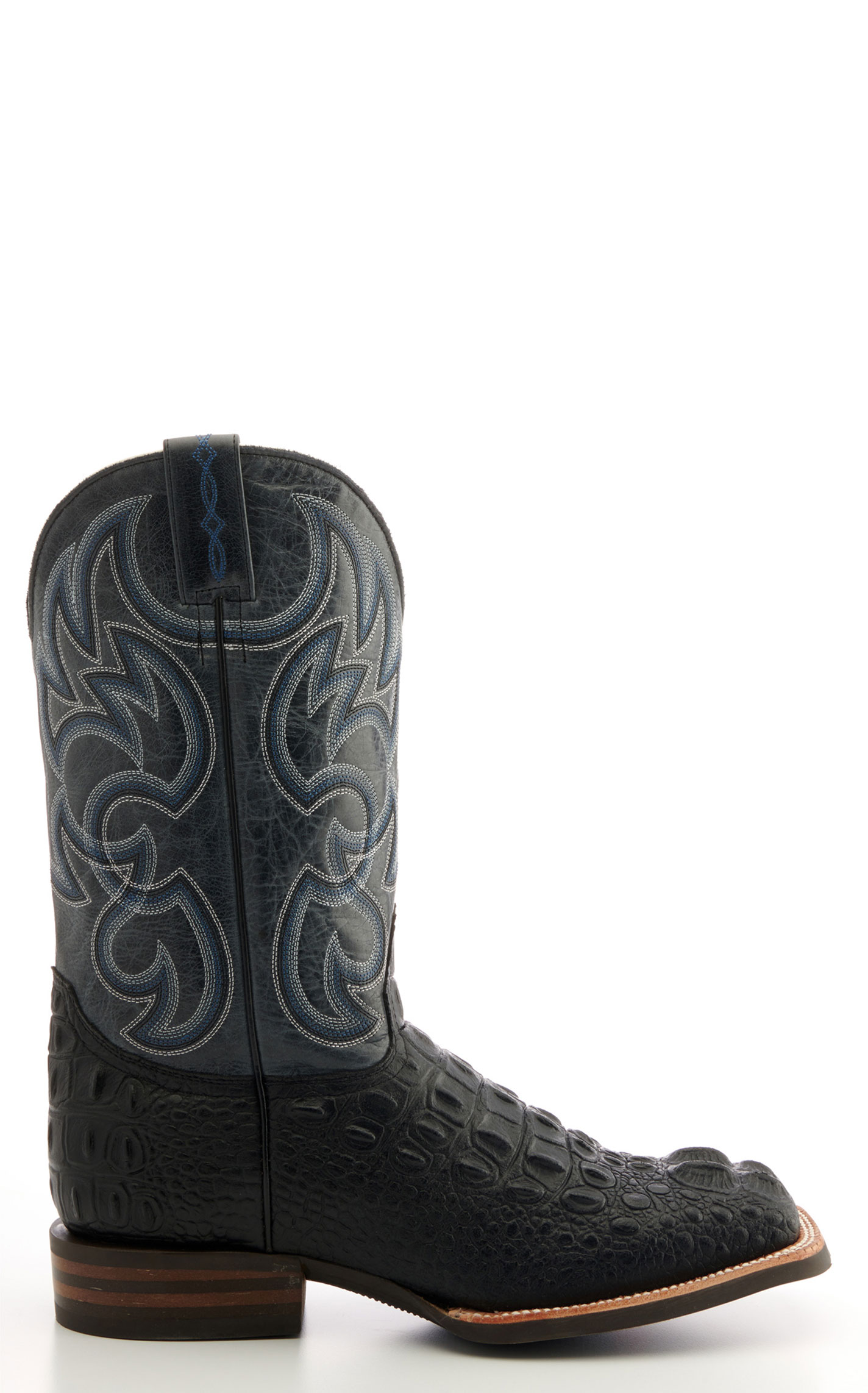 Cavender's Men's Intrepid Black Hornback Alligator Print and Gray Wide Square Toe Cowboy Boot - Image 1