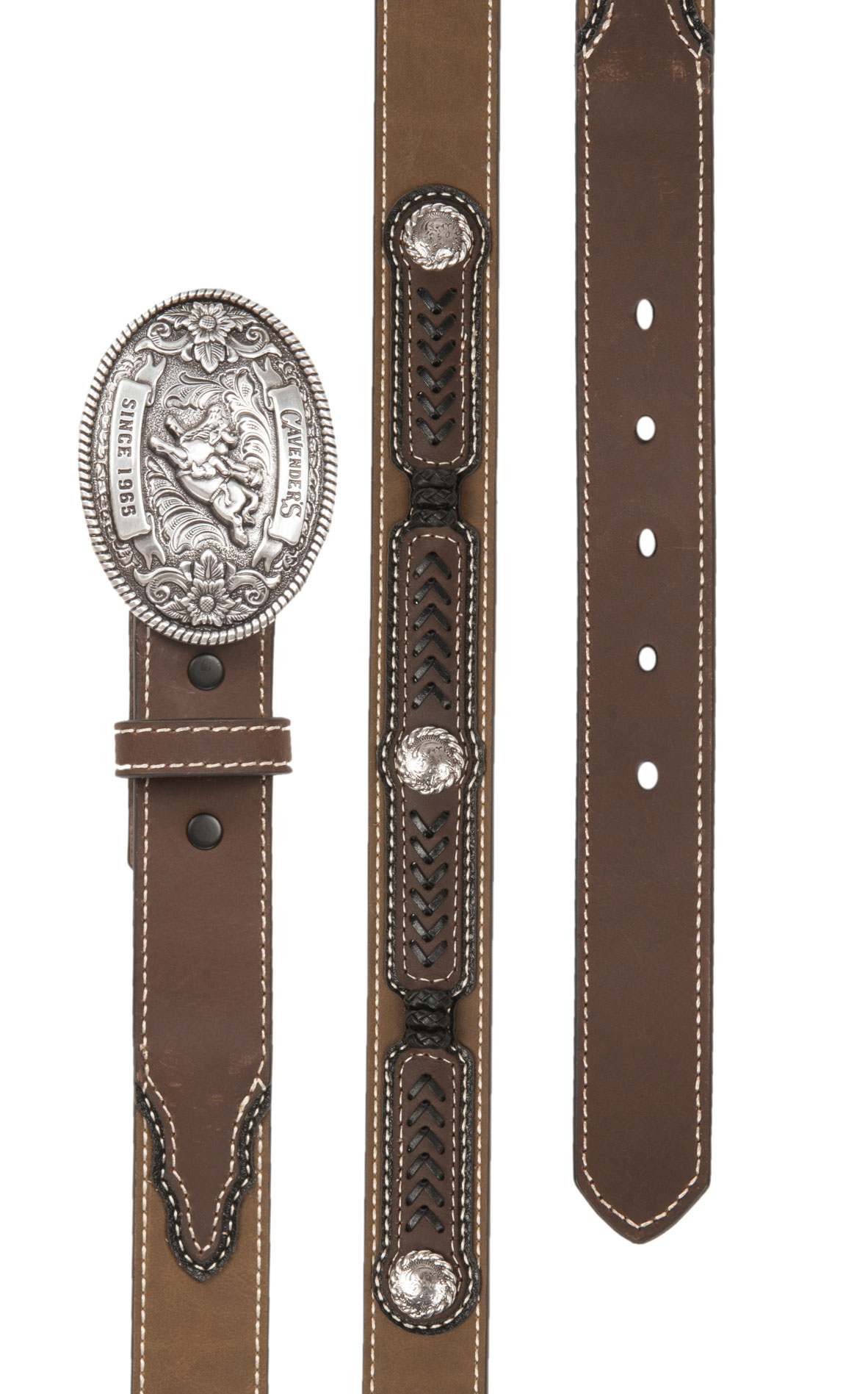 Cavender's Children's Brown with Lacing Conchos and Oval Bull Rider Buckle Western Belt - Image 1