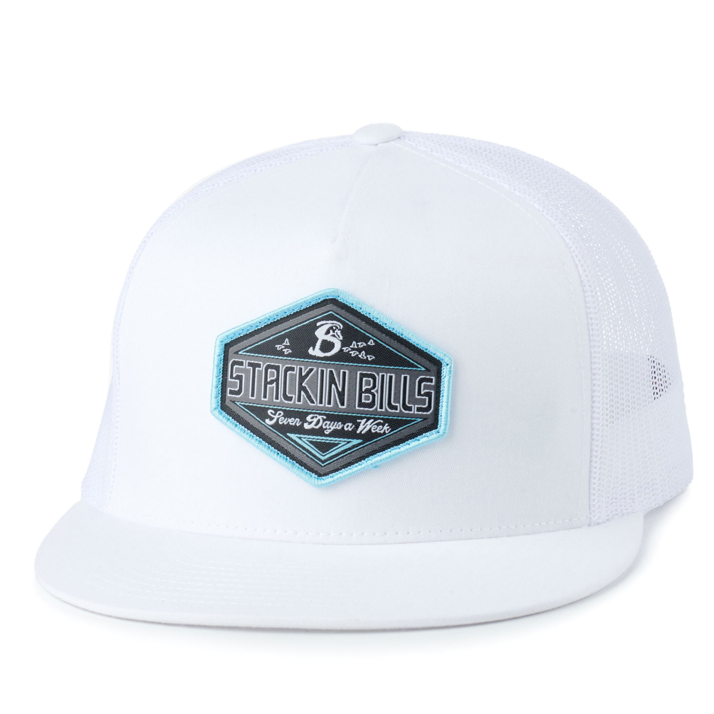 Stackin Bills White on White & Light Blue Duck Logo Patch Cap - Image 1
