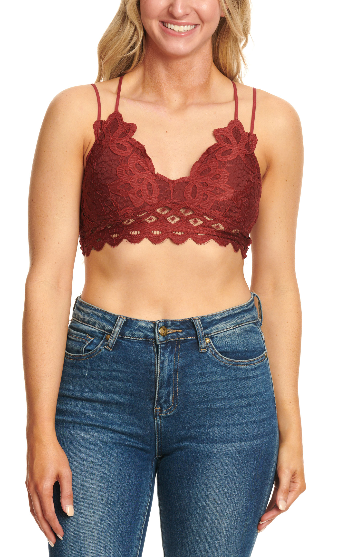 Wishlist Women's Burgundy Lace Double Strap Bralette - Image 1