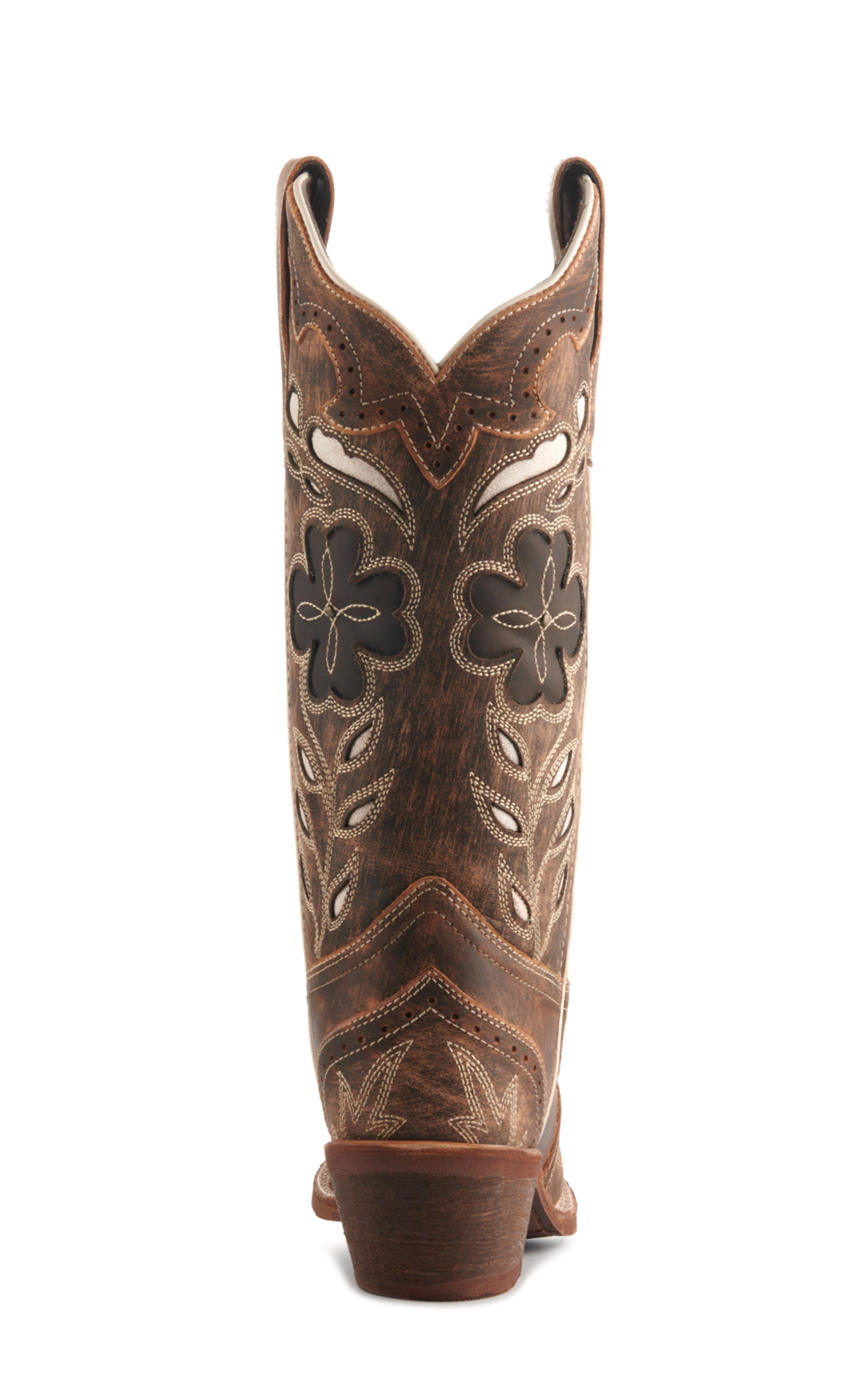 Laredo Women's Zuri Distressed Brown Floral Inlays Snip Toe Cowboy Boots - Image 1