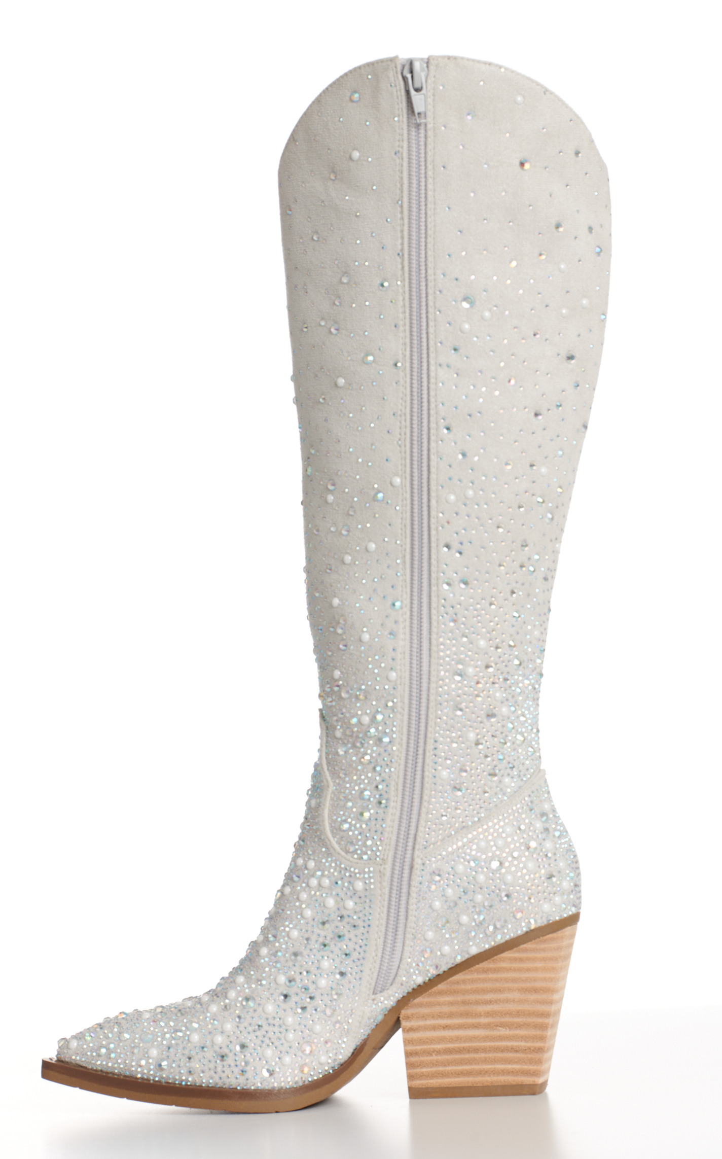 Very G Women's Blaze Silver Crystals and Pearls Faux Suede Snip Toe Boots - Image 1