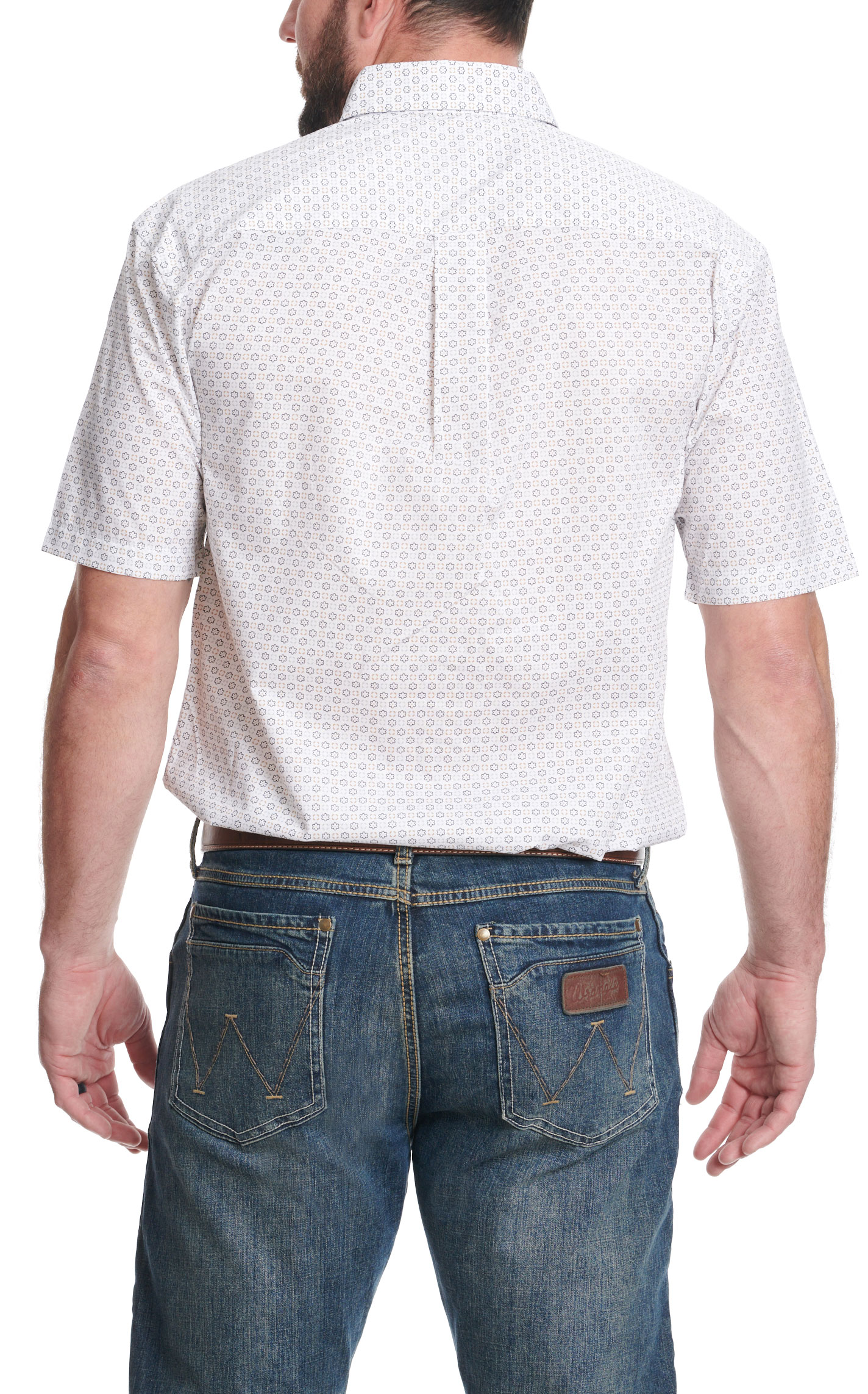 Wrangler Men's Navy & Taupe Geo Print Relaxed Fit Western Shirt - Image 1