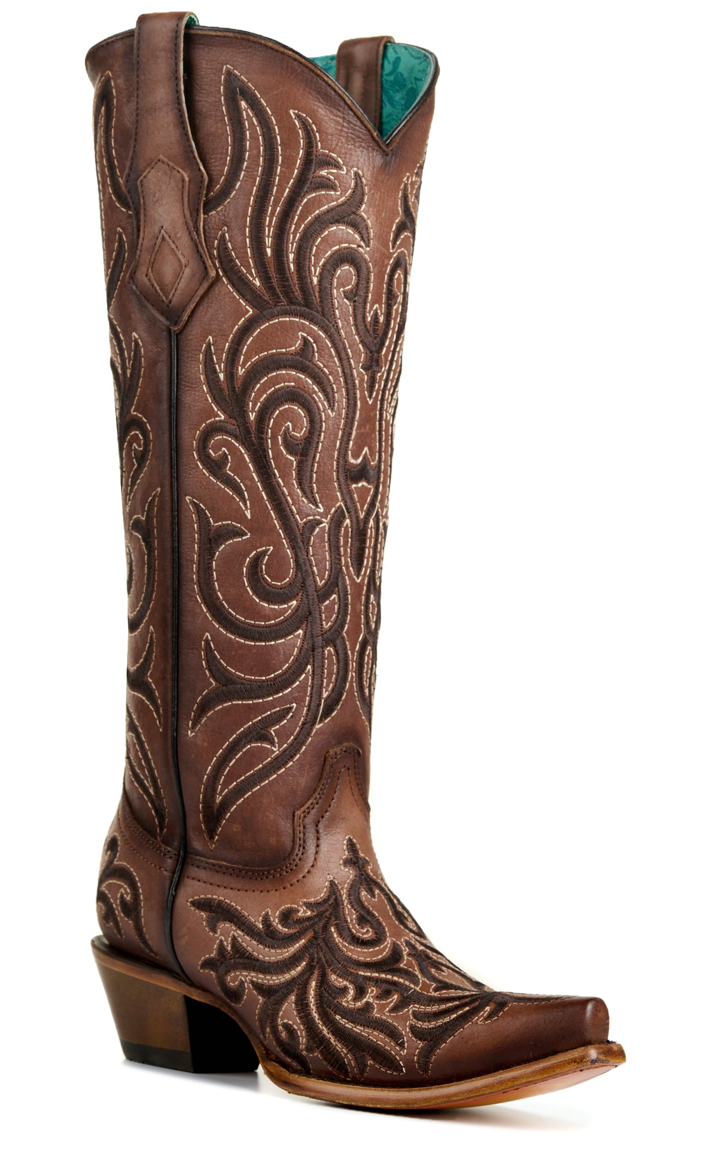 Corral Ladies’ Brown Embroidery Tall Top Snip Toe Cowboy Boots - Image 1