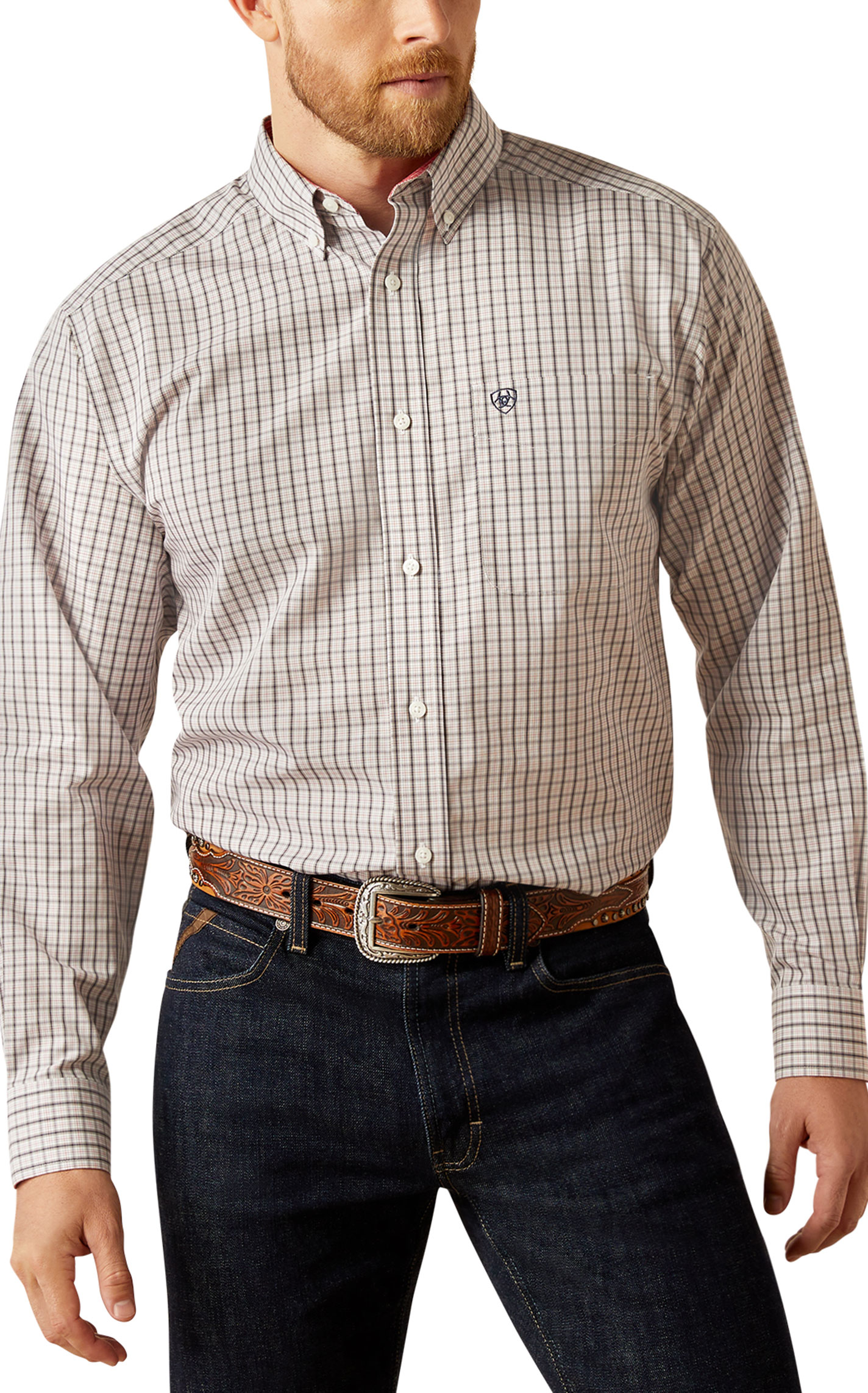 Ariat Men's Drew Black & Taupe Mini-Plaid Western Shirt - Image 1