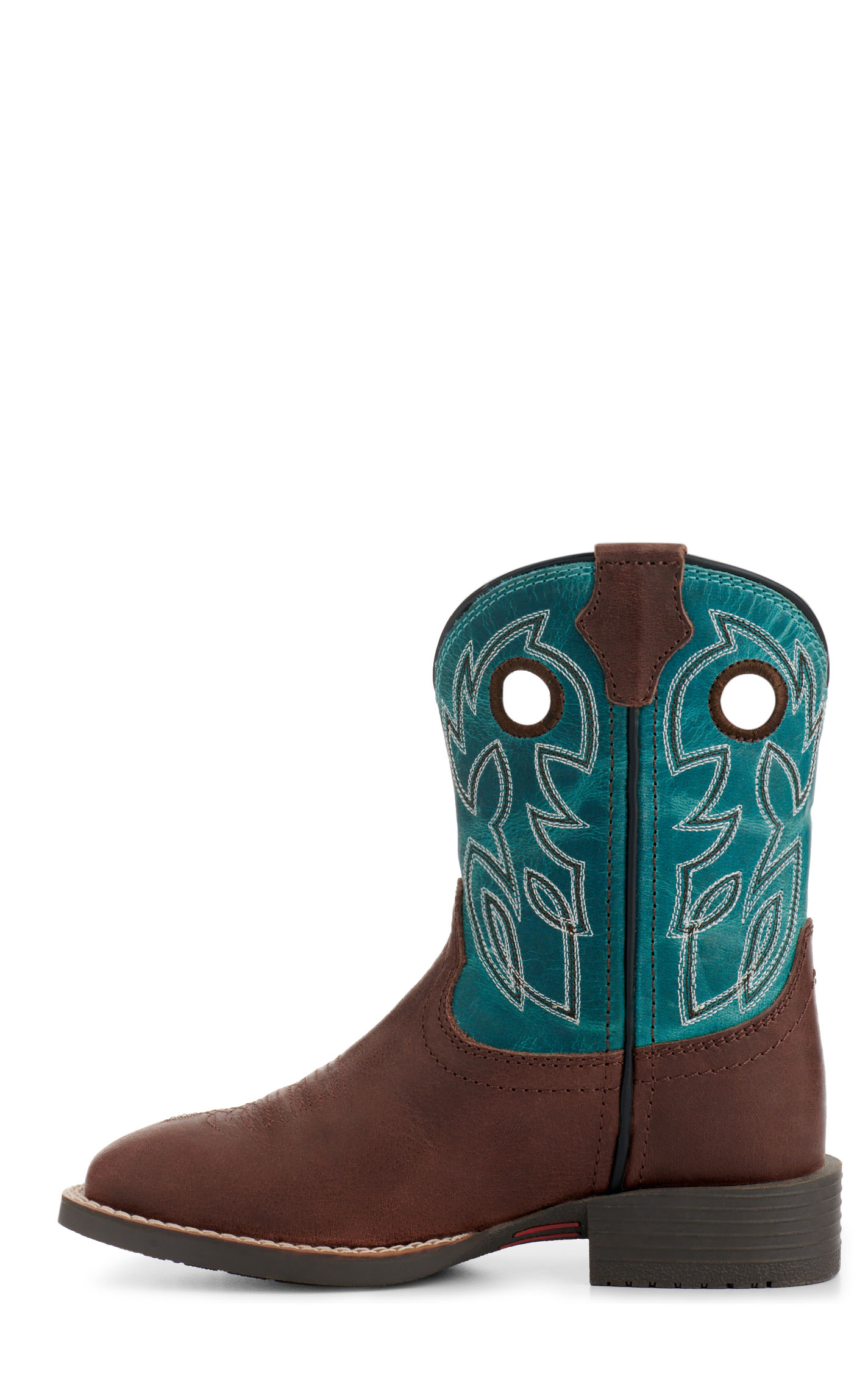 Justin Youth Bowline Junior Dark Brown and Blue Wide Square Toe Cowboy Boots - Image 1