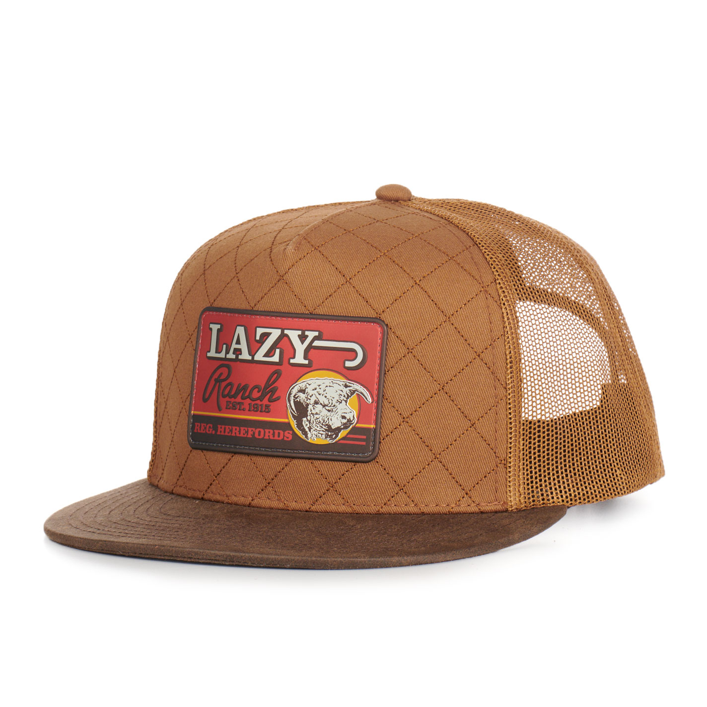 Lazy J Ranch Wear Hard Day Brown Red Patch Flat Bill Cap - Image 1