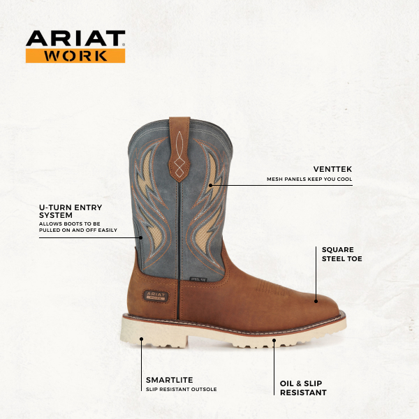 Ariat Men's Activator Alamo Brown & Stone VentTEK Wide Square Steel Toe Work Boots - Image 1