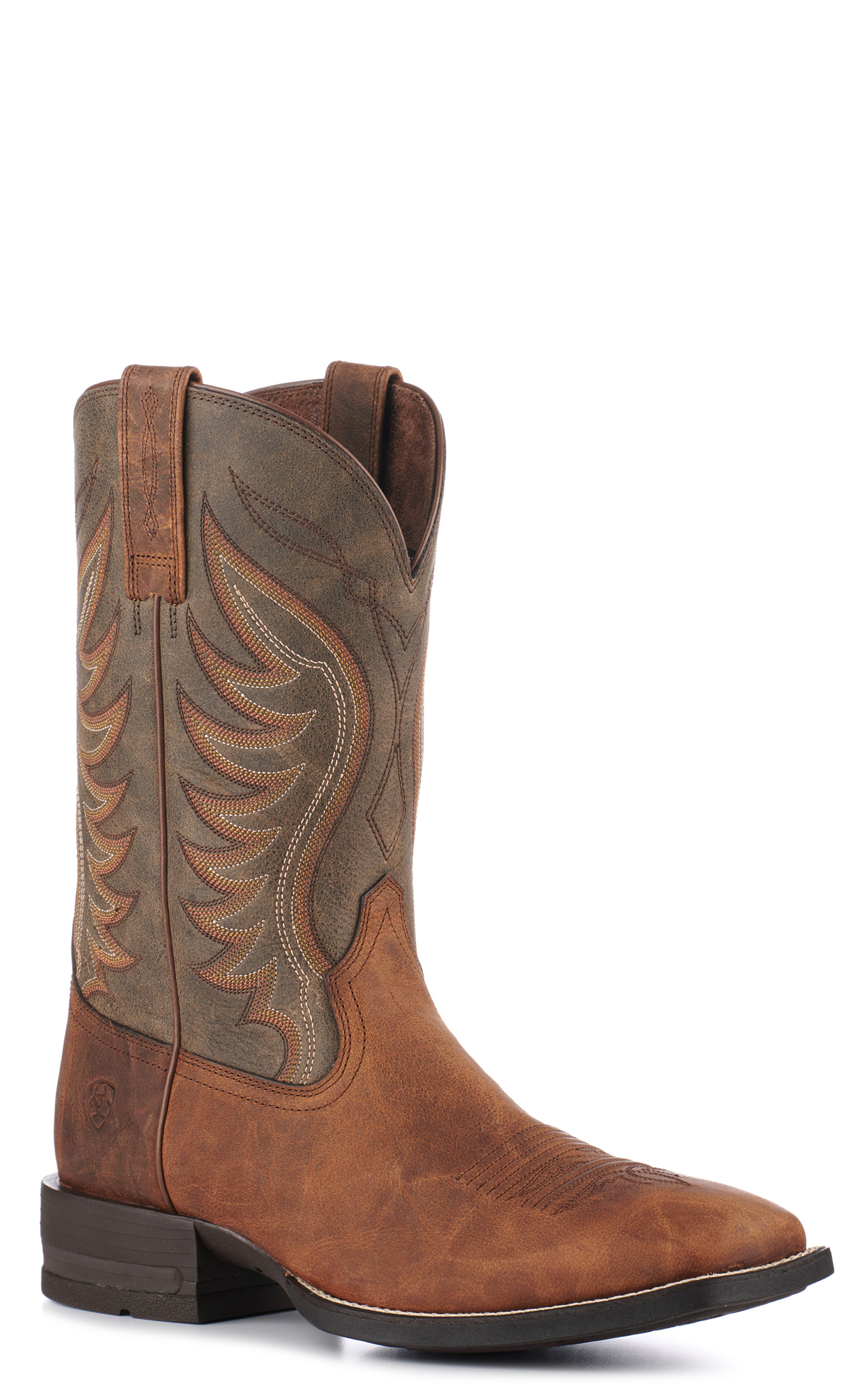 Ariat Men's Amos Sorrel Brown & Olive Wide Square Toe Cowboy Boots - Image 1