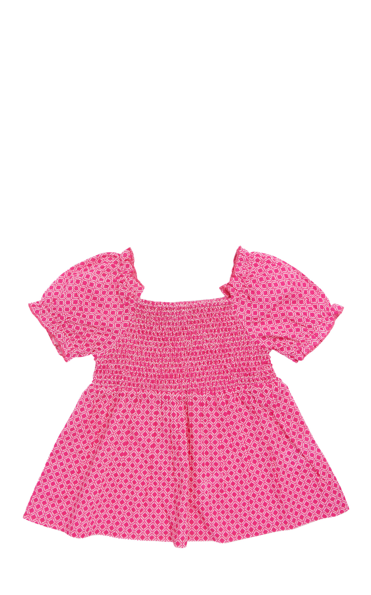 Rockin' C Girl's Pink Geo Print Smocked Top - Image 1