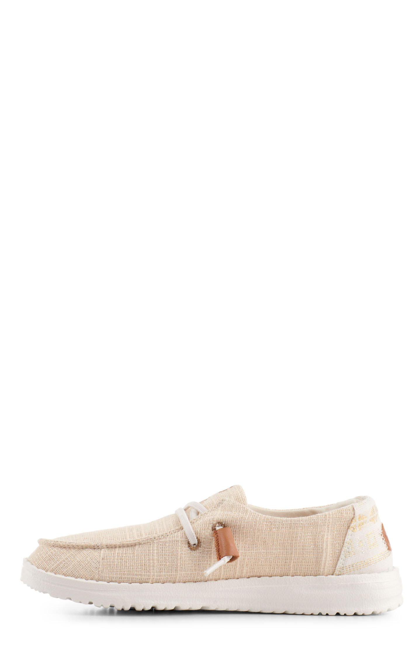 Hey Dude Women's Wendy Slub Baja Stripe Tan and Silver Metallic Moc Toe Lace Up Casual Shoes - Image 1