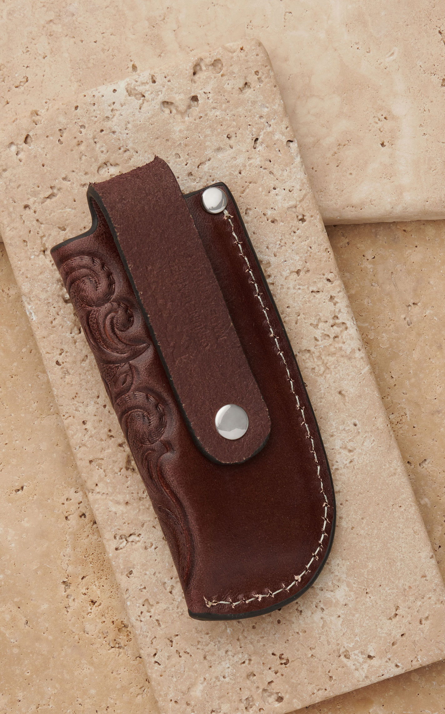 Nocona Brown Floral Embossed with Ivory Cross Inlay Knife Sheath - Image 1