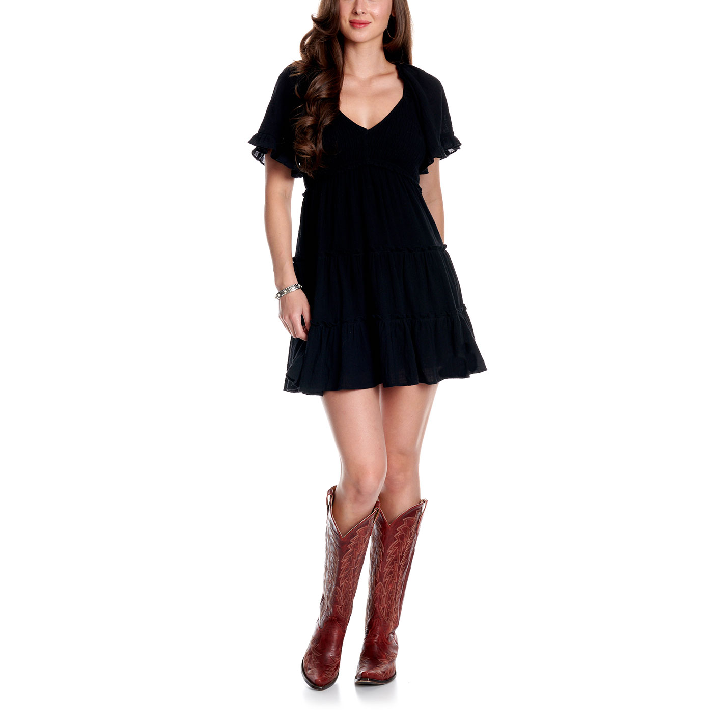 Yura Solid Black Tiered Ruffle Dress - Image 1