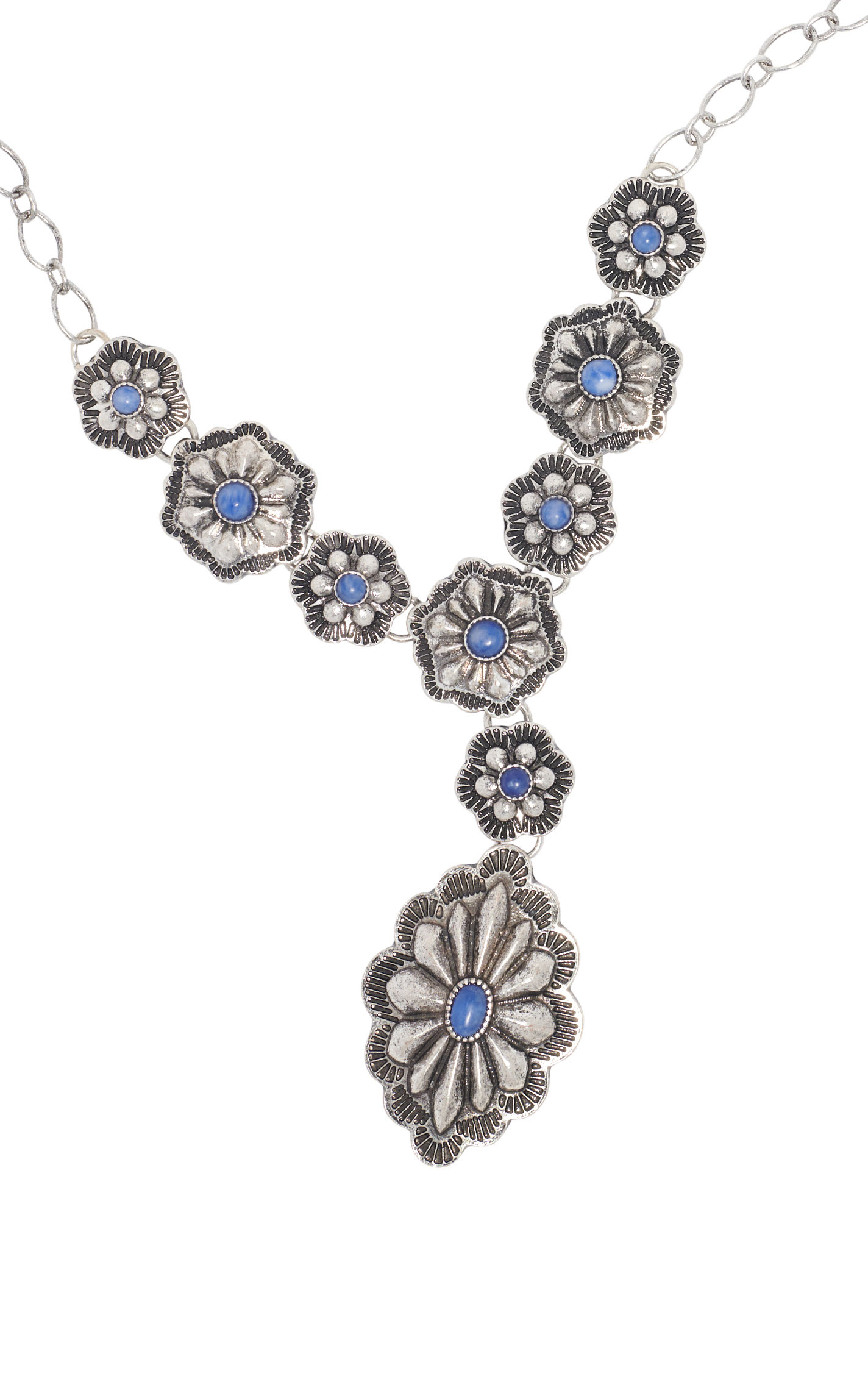 806 by Pink Panache Silver & Denim Blue Concho Y Necklace - Image 2