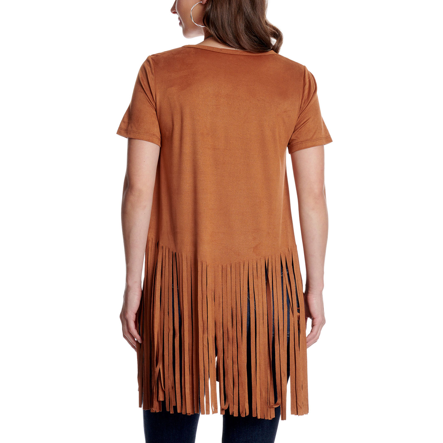 Cowgirl Hardware Women's Mocha Faux Suede Fringe Bottom Top - Image 1