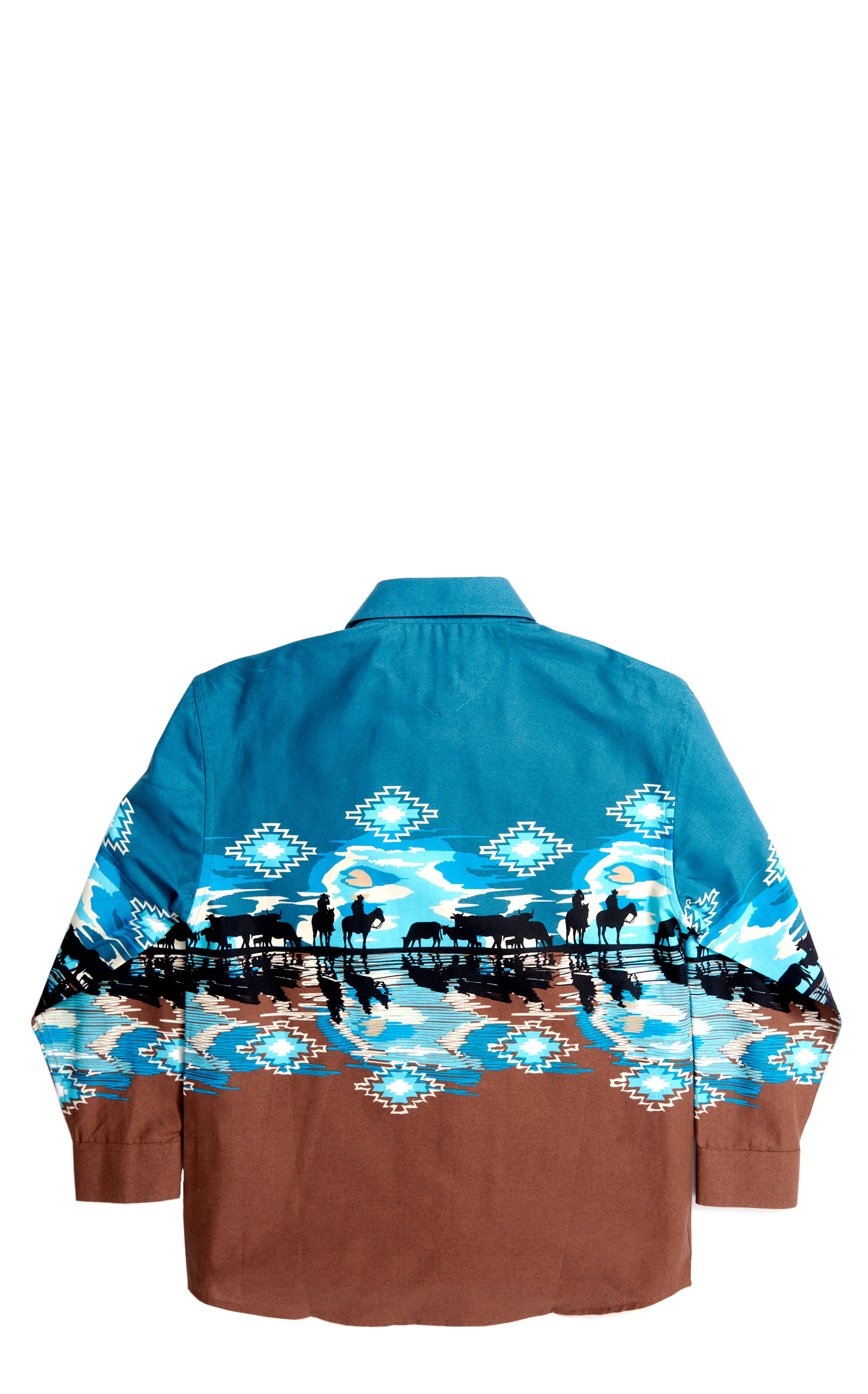 Panhandle Boy's Teal & Chocolate Silhouette Aztec Western Shirt - Image 1