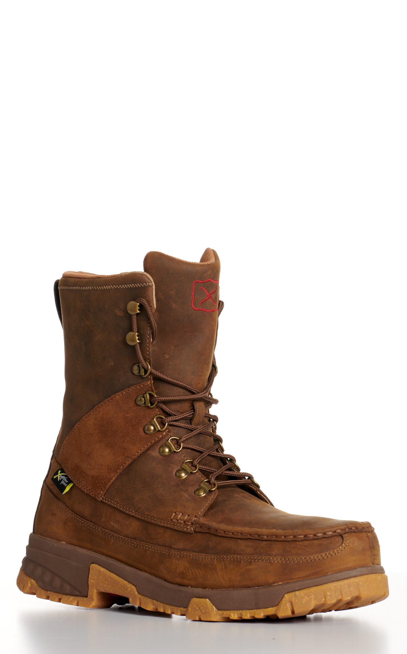 Twisted X Men's Distressed Saddle Brown CellStretch Metguard Round Composite Moc Toe Lace Up Work Boot - Image 1