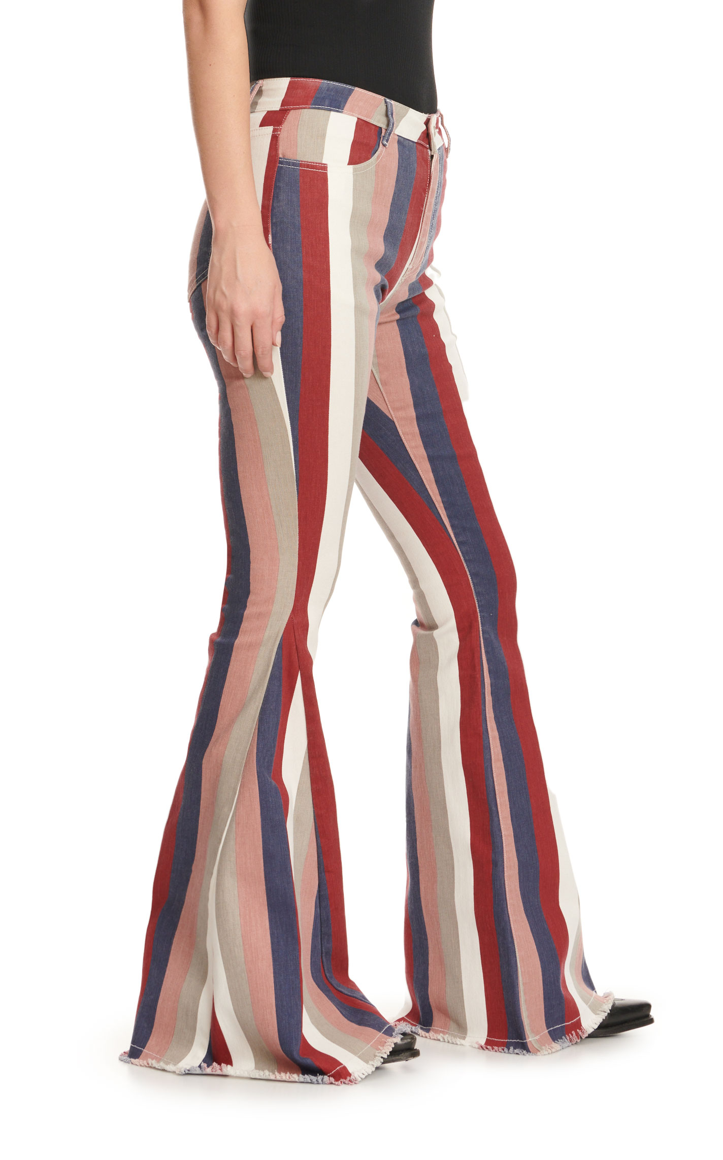 Saints & Hearts Women's Navy Burgundy & Dusty Peach Stripe Super Flare Leg Jeans - Image 1