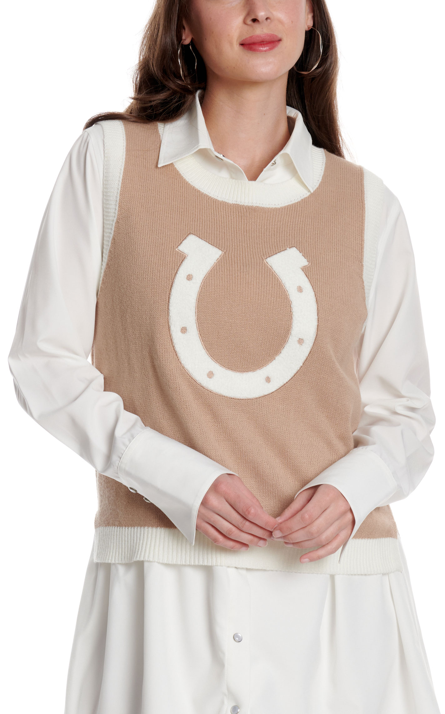 Rockin' C Women's Cream Horseshoe Print Sweater Vest - Image 1