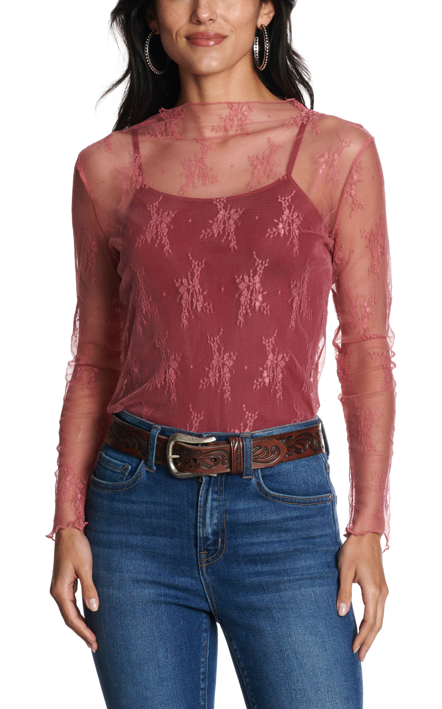 Rockin' C Women's Mauve Glow Sheer Mesh Top - Image 2
