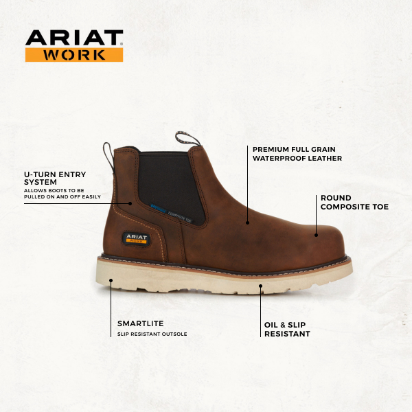 Ariat Rebar Men's Brown Wedge Chelsea Waterproof Round Toe Work Boots - Image 1