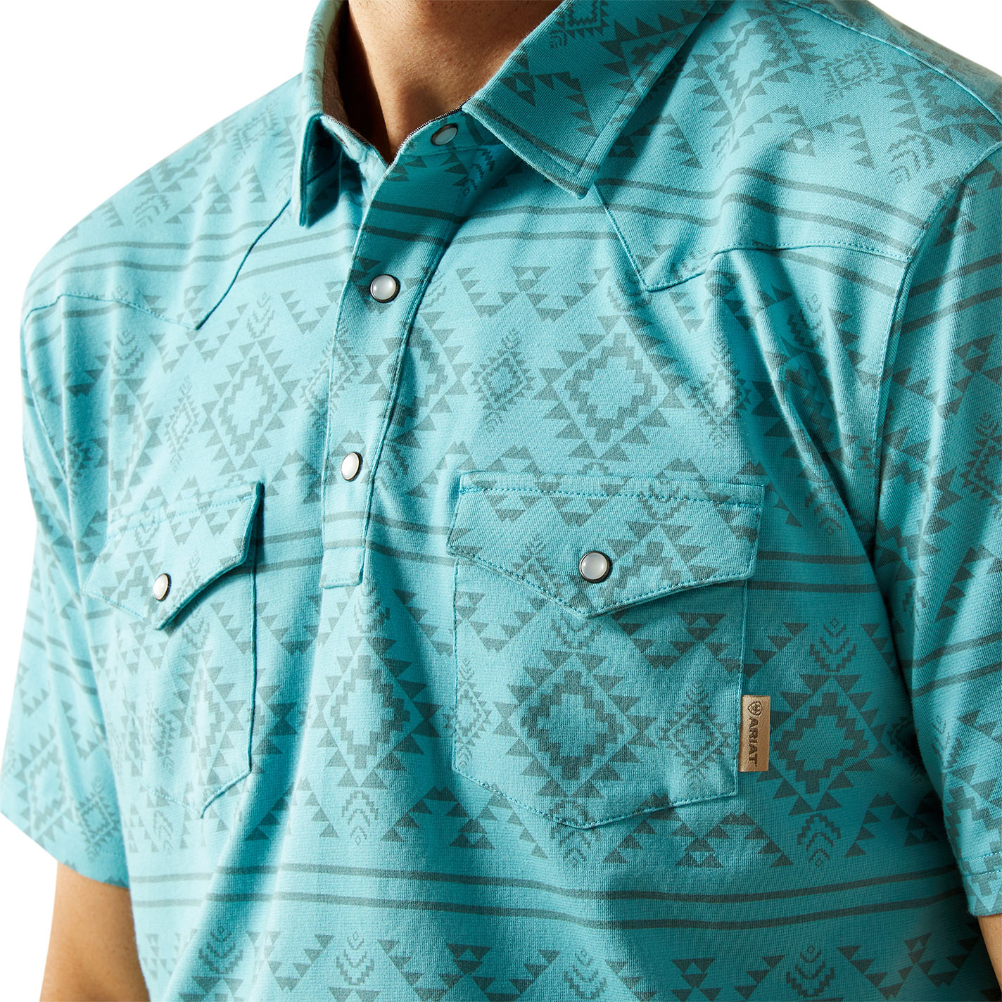 Ariat Light Turquoise Retro Aztec Western Polo Shirt - Image 1