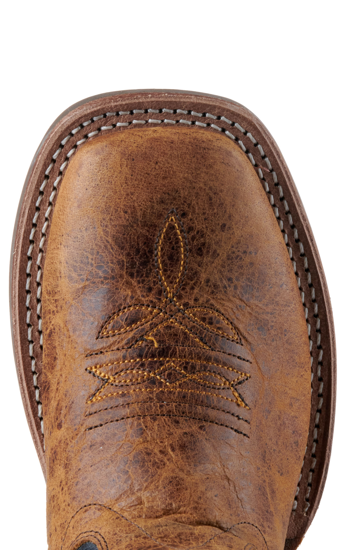 Old West Youth Burnt Tan and Navy Blue Wide Square Toe Cowboy Boots - Image 1