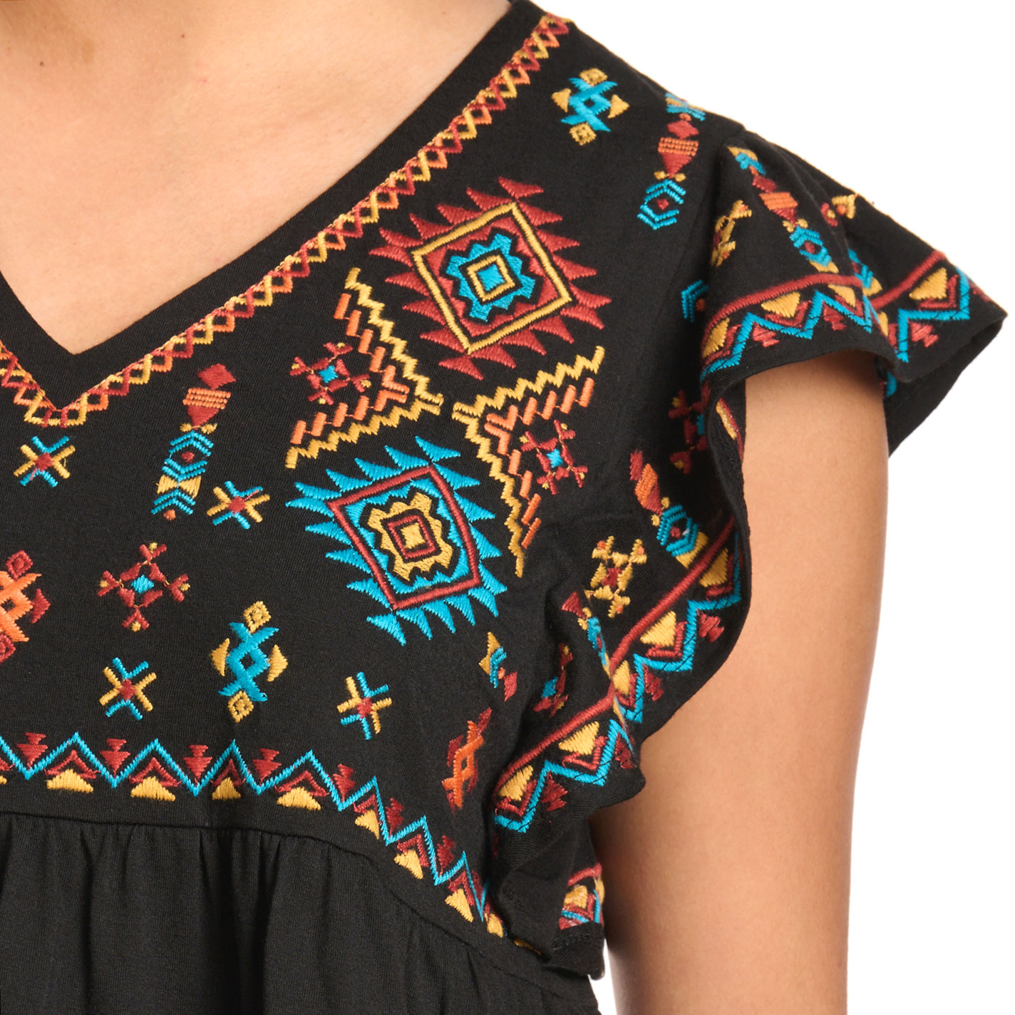 Rockin C Women's Black Embroidered Aztec Yoke Top - Image 1