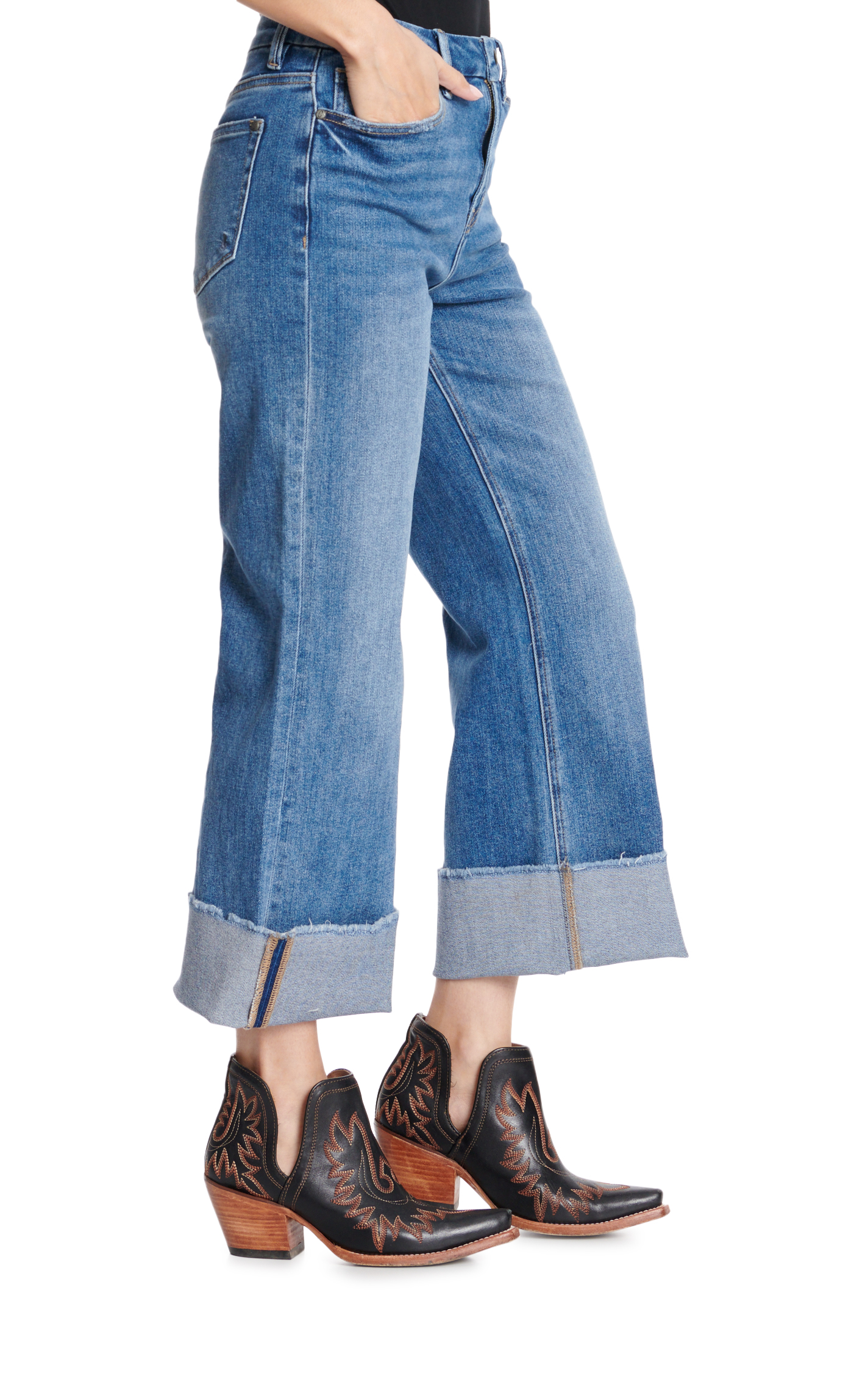 Rockin C Women's Medium Wash High Rise Wide Leg Cropped Jeans - Image 1