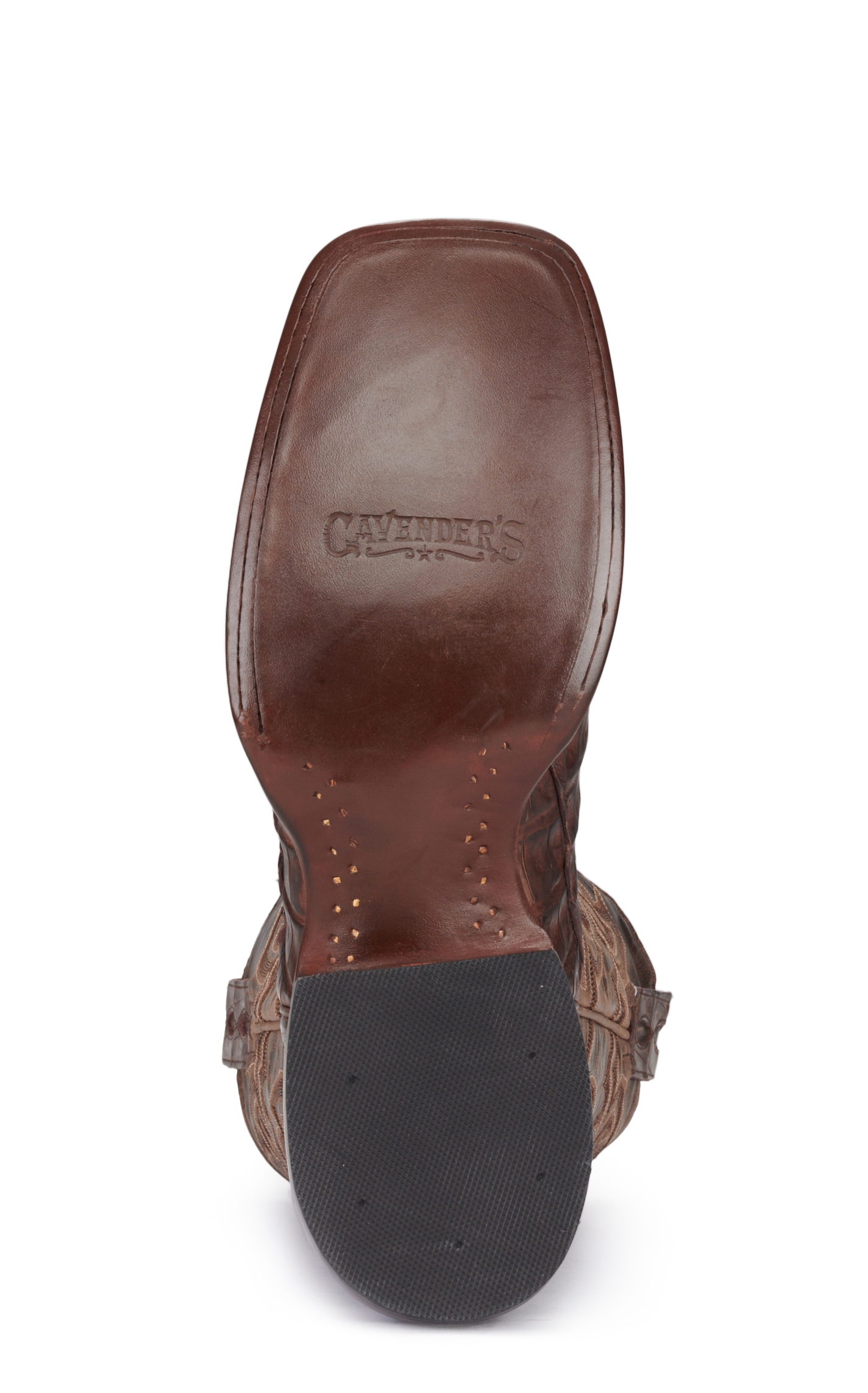 Cavender's Men's Chocolate and Cigar Reverse Caiman Tail Wide Square Toe Exotic Cowboy Boots - Image 1