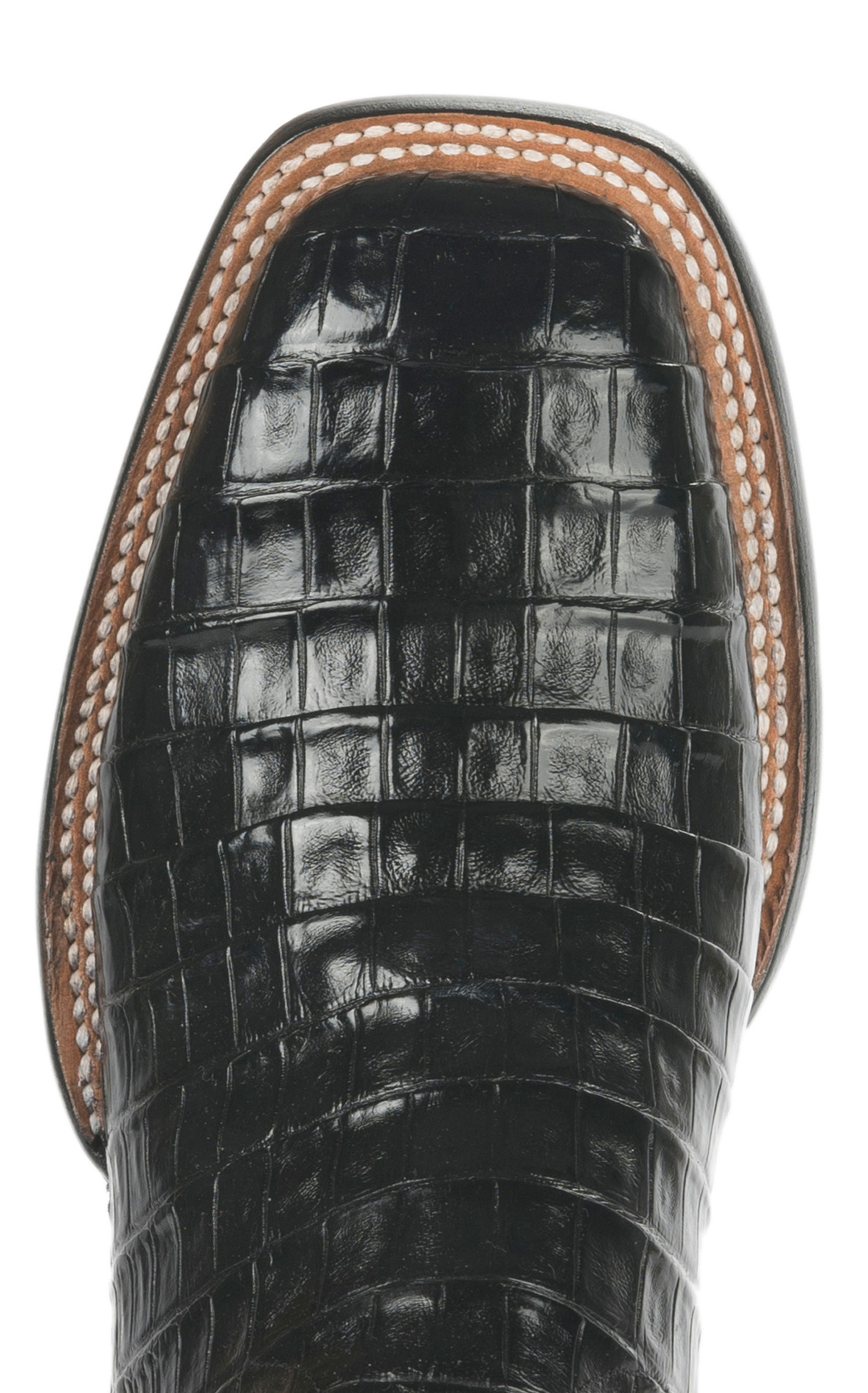 Lucchese Men's 1883 Black Caiman Belly Tail Square Toe Exotic Cowboy Boots - Image 1