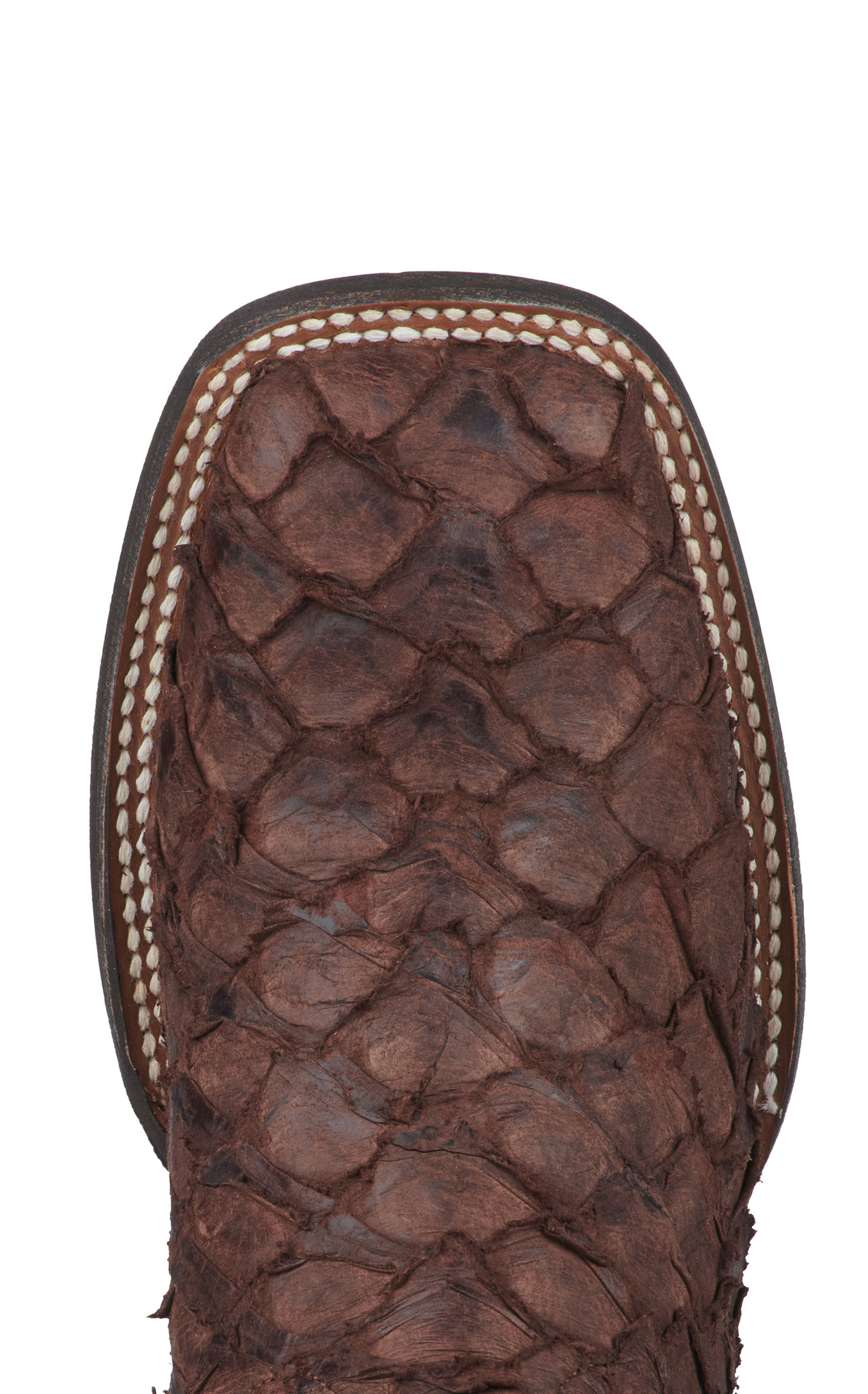 Cavender's Women's Cigar Brown Pirarucu and Chocolate Wide Square Toe Exotic Cowboy Boots - Image 1