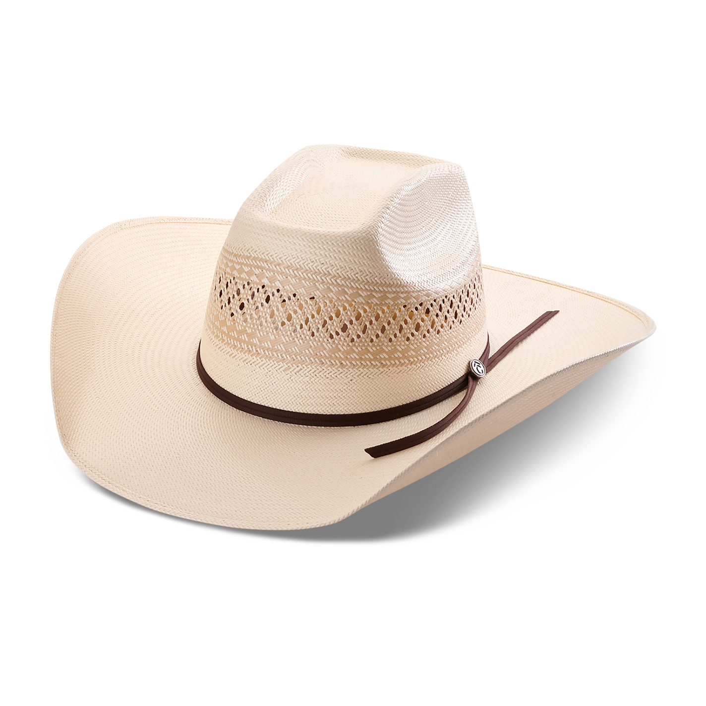 Rafter C Shantung Ivory and Tan Rowdy Crown Straw Cowboy Hat - Image 1