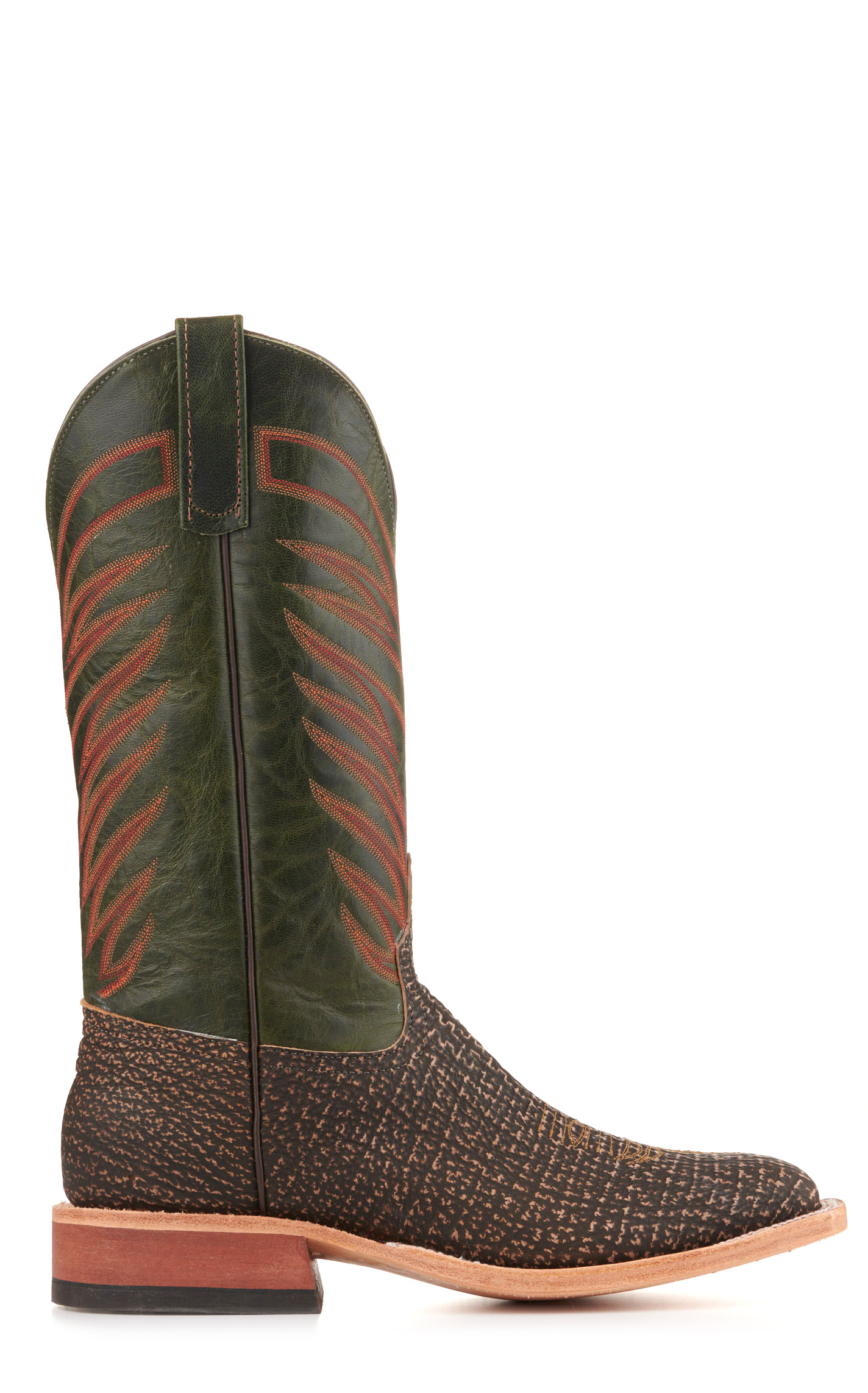 Anderson Bean Men's Emerald Green and Tan Safari Shark Wide Square Toe Cowboy Boots - Image 1