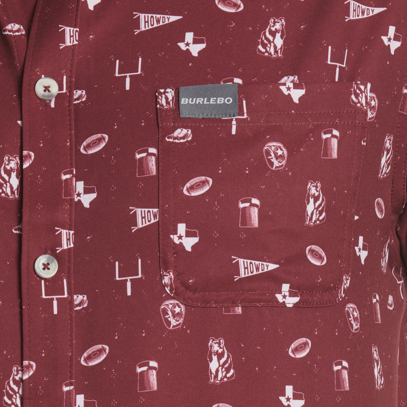 BURLEBO Men's Maroon Aggie Print Performance Outdoor Shirt - Image 1