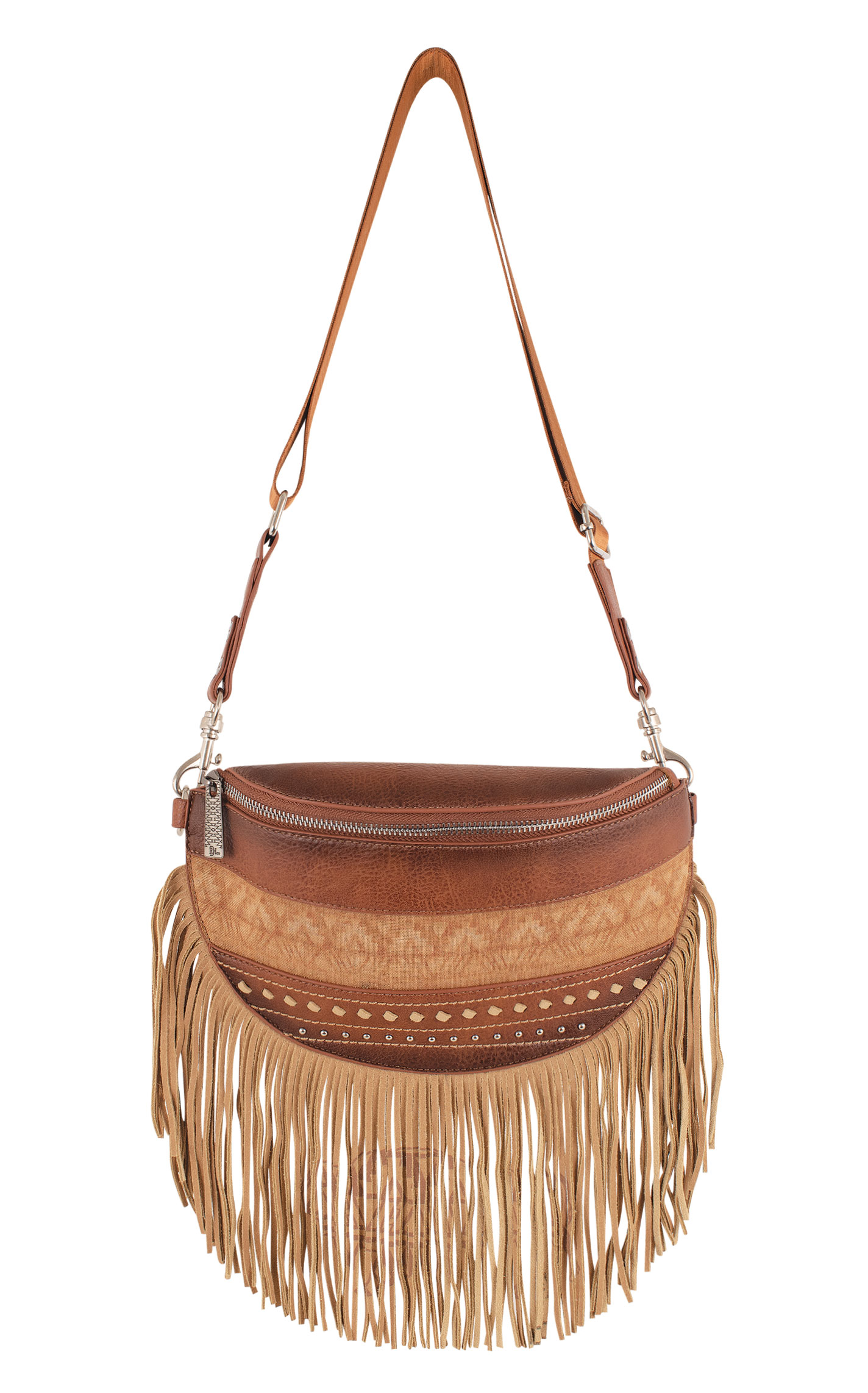 Red Dirt Hat Co. Tan and Brown Buckstitch Fringe Sling Bag - Image 1