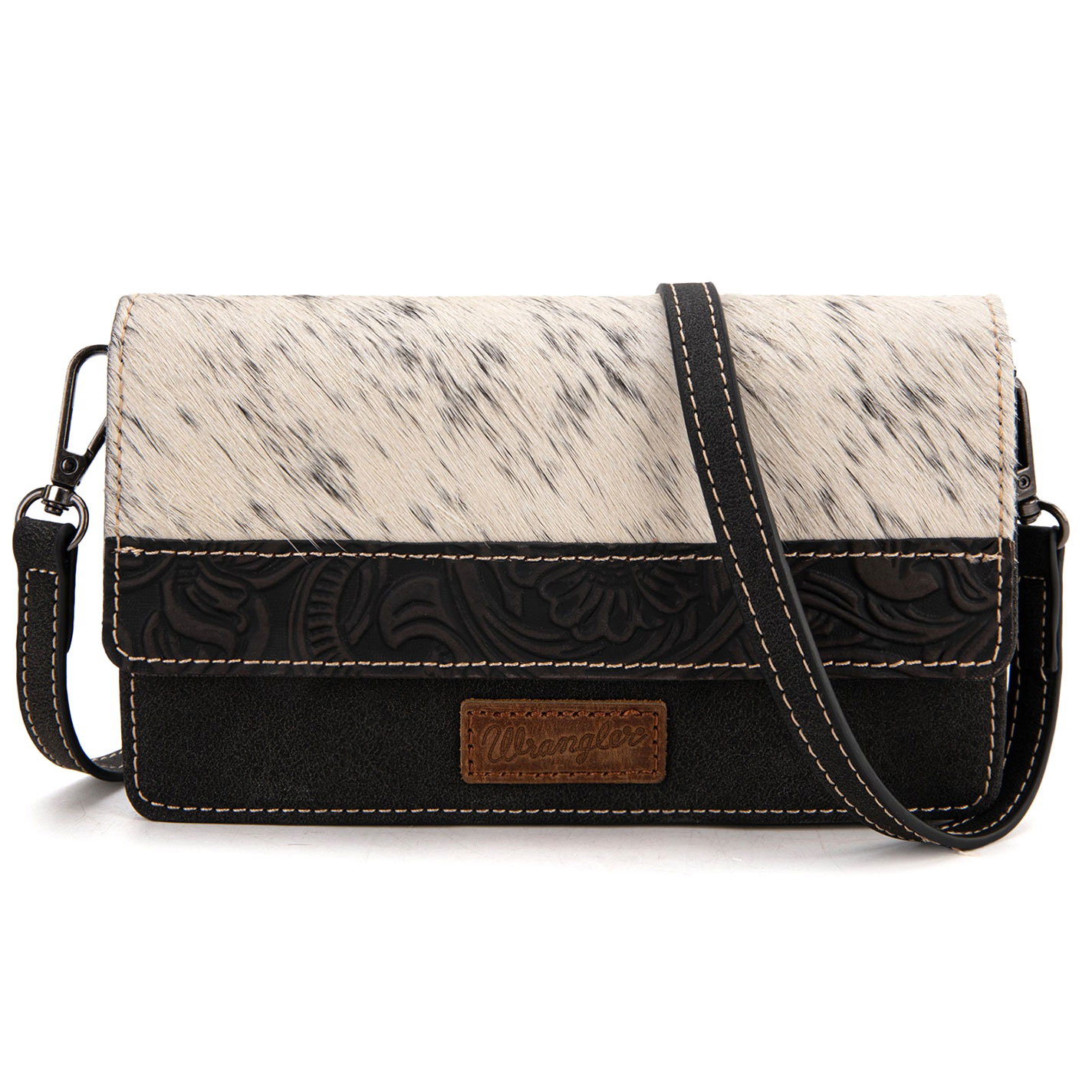 Wrangler Black & White Hair on Hide Mini-Crossbody Bag - Image 1