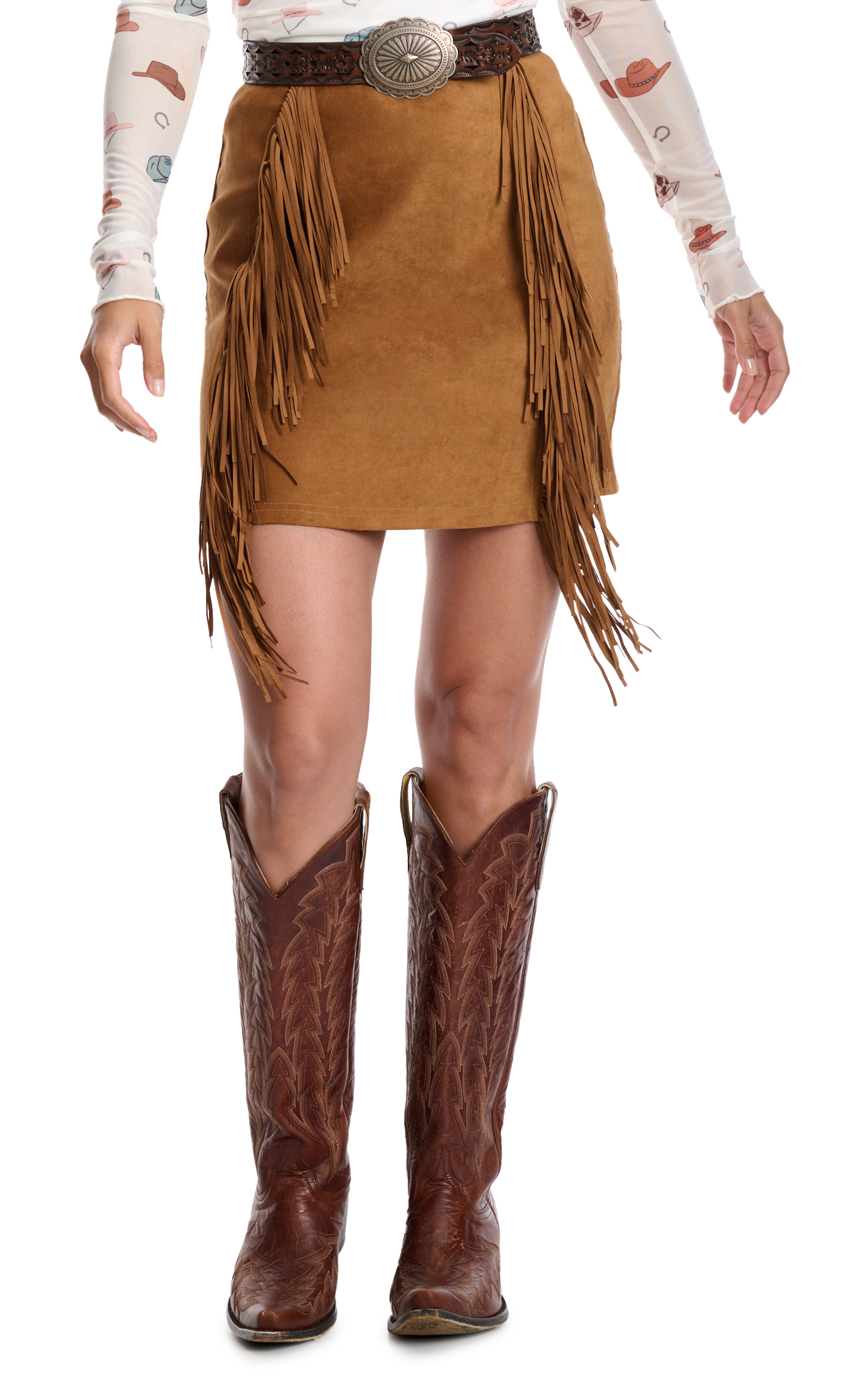 Rockin' C Women's Caramel Faux Suede Fringed Skirt - Image 1