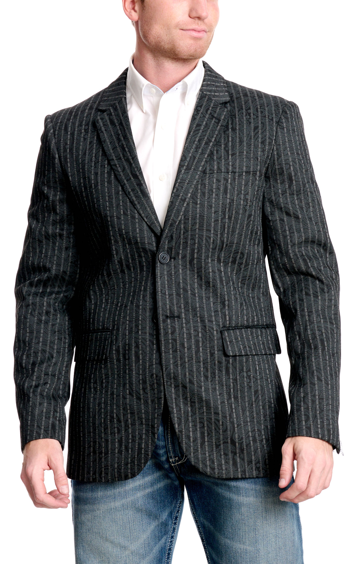 Rock & Roll Denim Men's Black Paisley Striped Sports Coat - Image 2