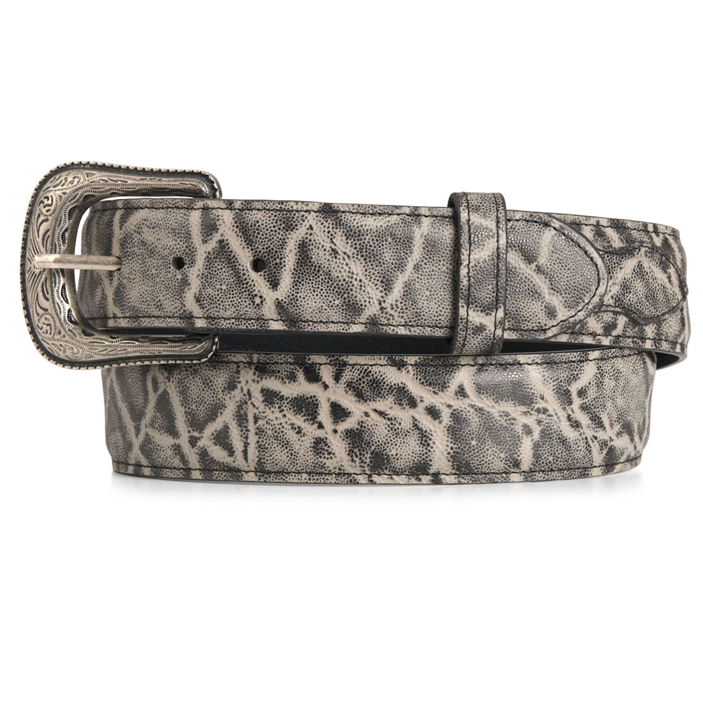 Cavender's Men's Gray Elephant Print Leather Belt with Silver Buckle - Image 1
