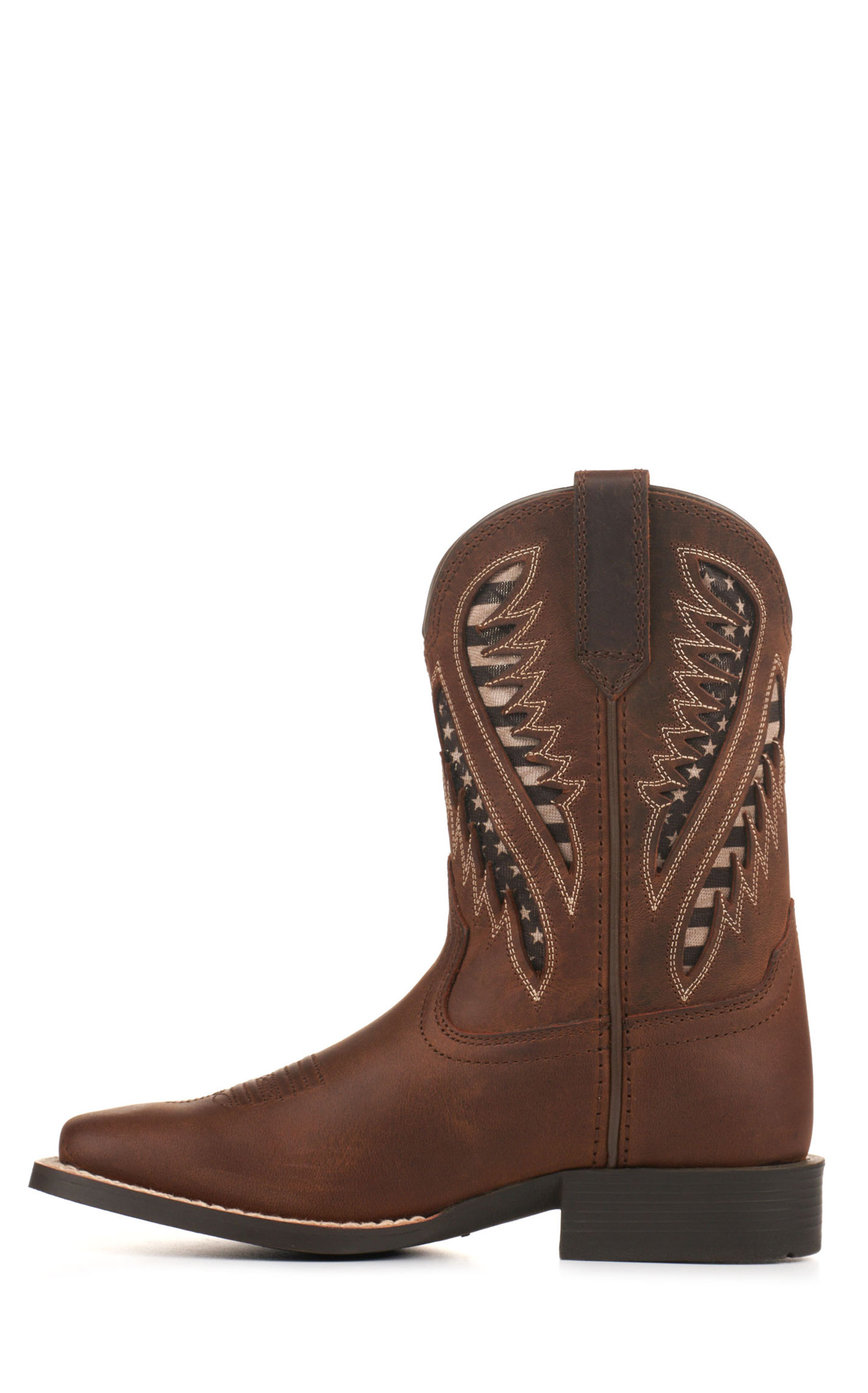 Ariat Youth Quickdraw Distressed Brown with Flag VentTEK Wide Square Toe Cowboy Boots - Image 1