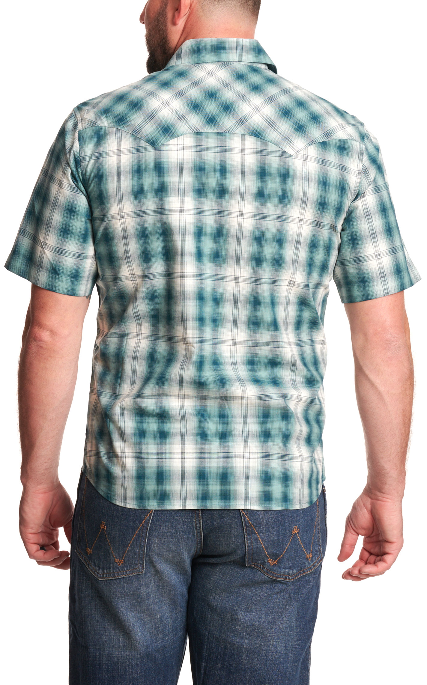 Wrangler Retro Men's Teal Plaid Western Shirt - Image 2
