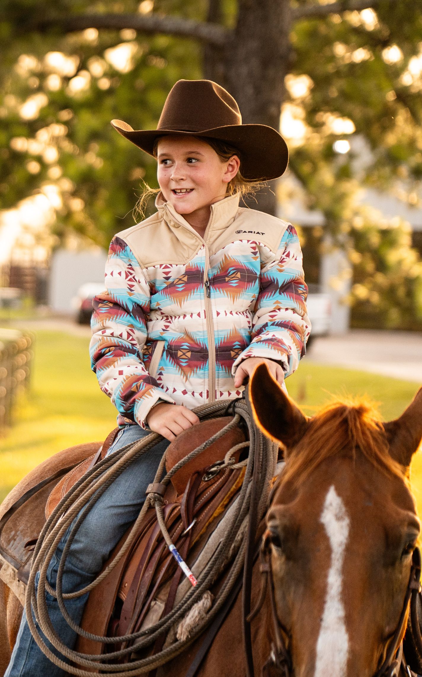 Ariat Girl's Latte & Aztec Print Crius Insulated Jacket - Image 1
