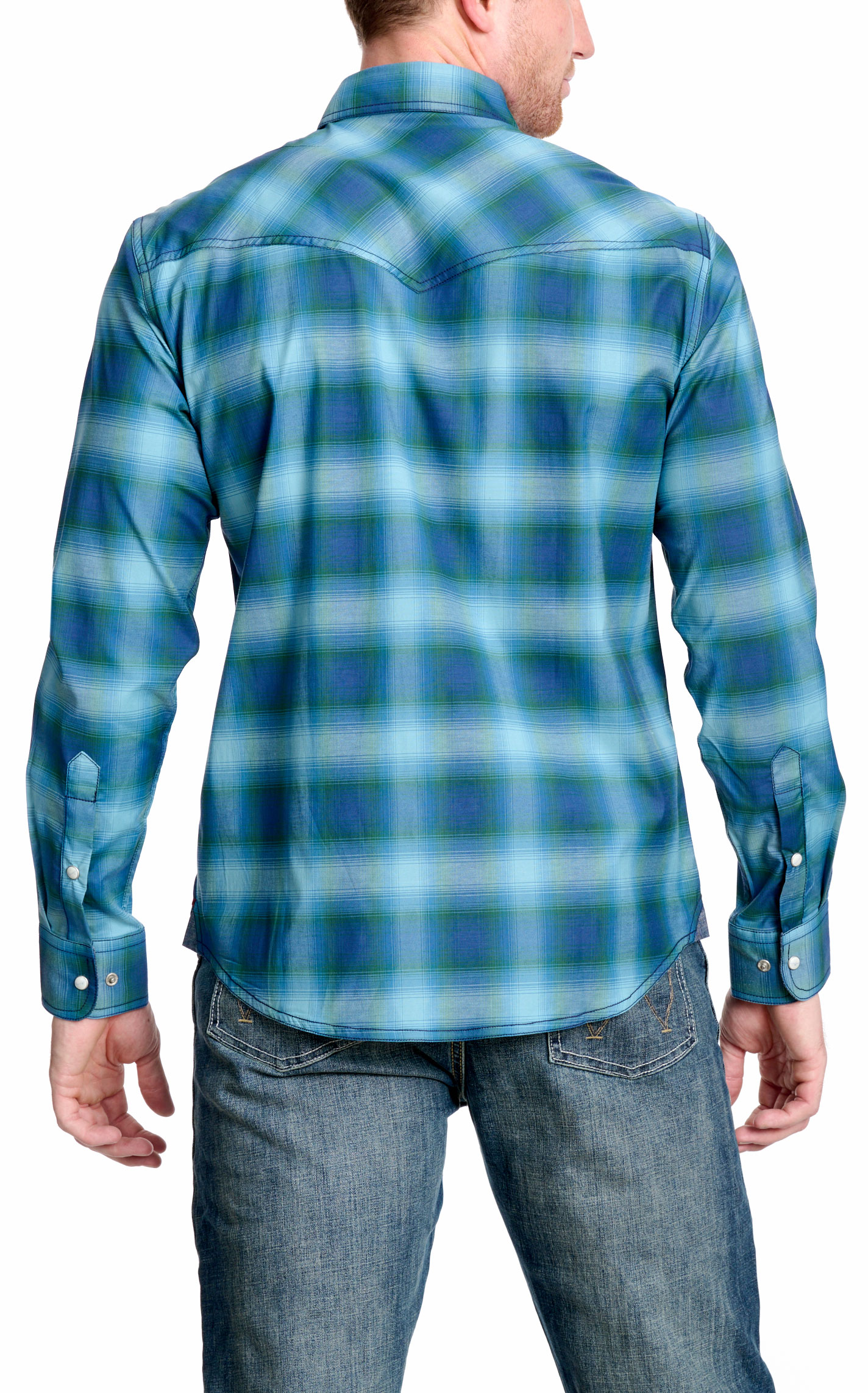 Rafter C Men's Red Dirt Collection Turquoise Plaid Western Shirt - Image 1