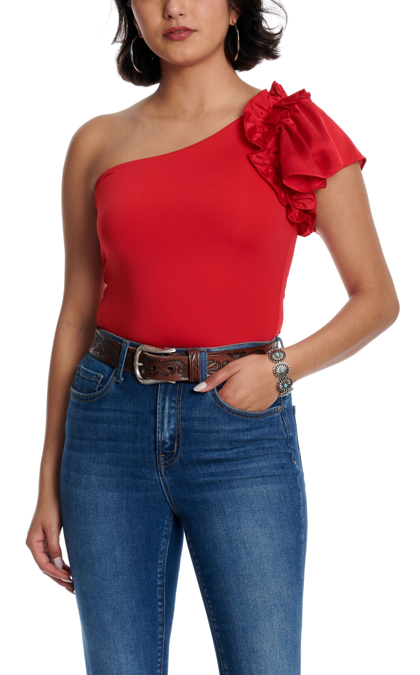 TCEC Women's Red One Shoulder Bodysuit - Image 1