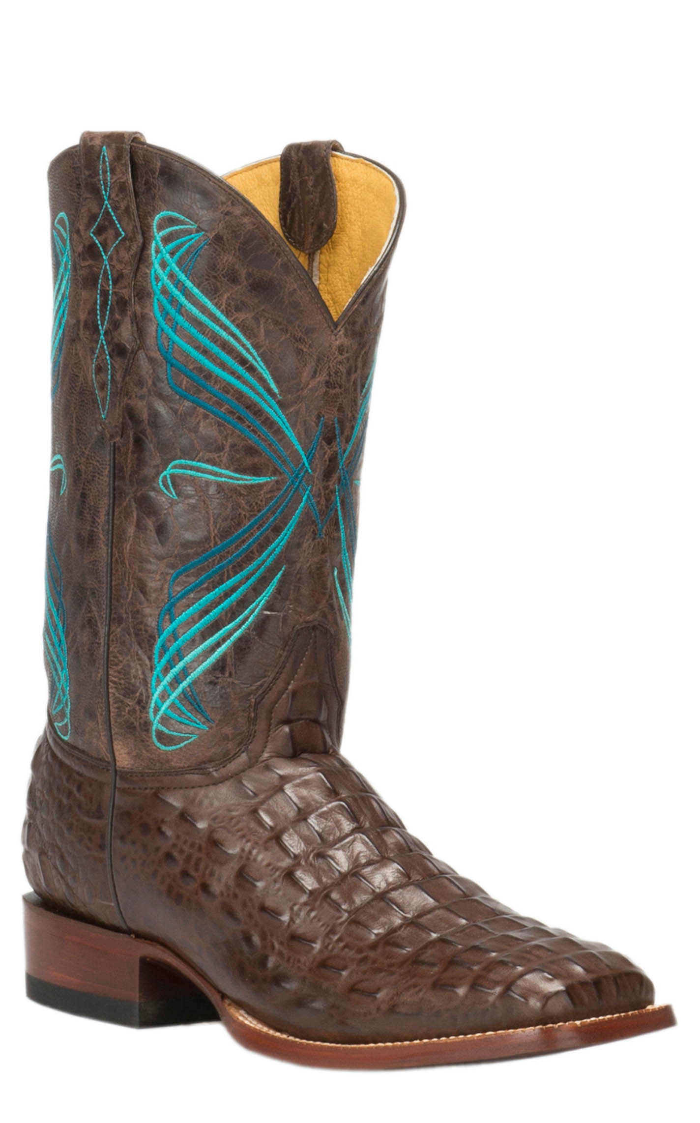 Cavender's Men's Chocolate Hornback Caiman Print Square Toe Cowboy Boots - Image 1