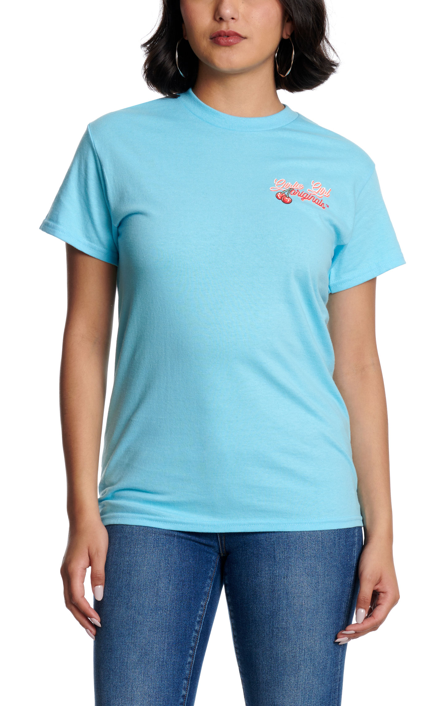 Girlie Girl Women's Sky Blue Cherry on Top Graphic T-Shirt - Image 1